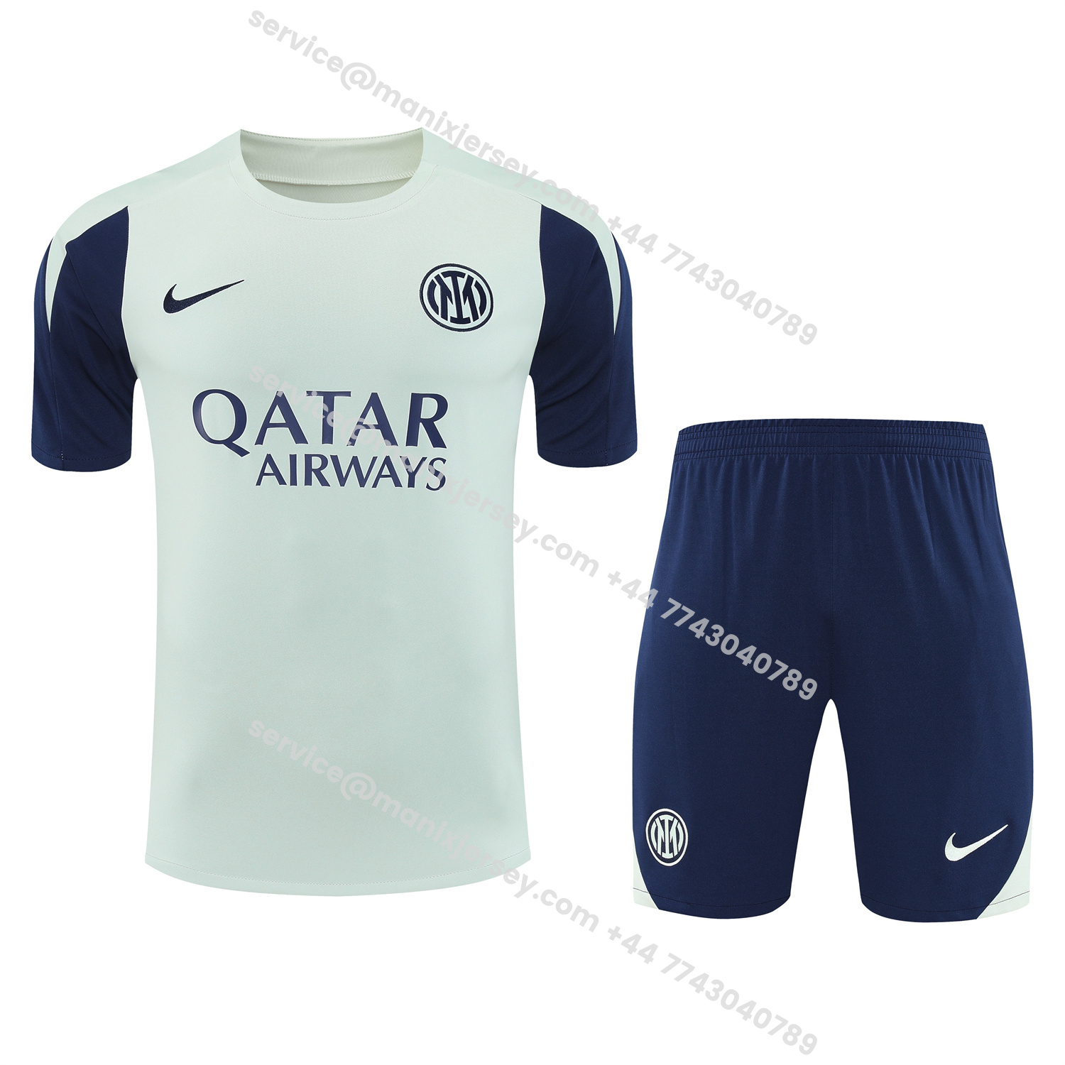 ManixJersey.com | Inter Milan 25-26 Short-Sleeve Training Set - Blue Sleeve White Top & Blue Shorts -Customize Name, Number and Patch | Worldwide Shipping