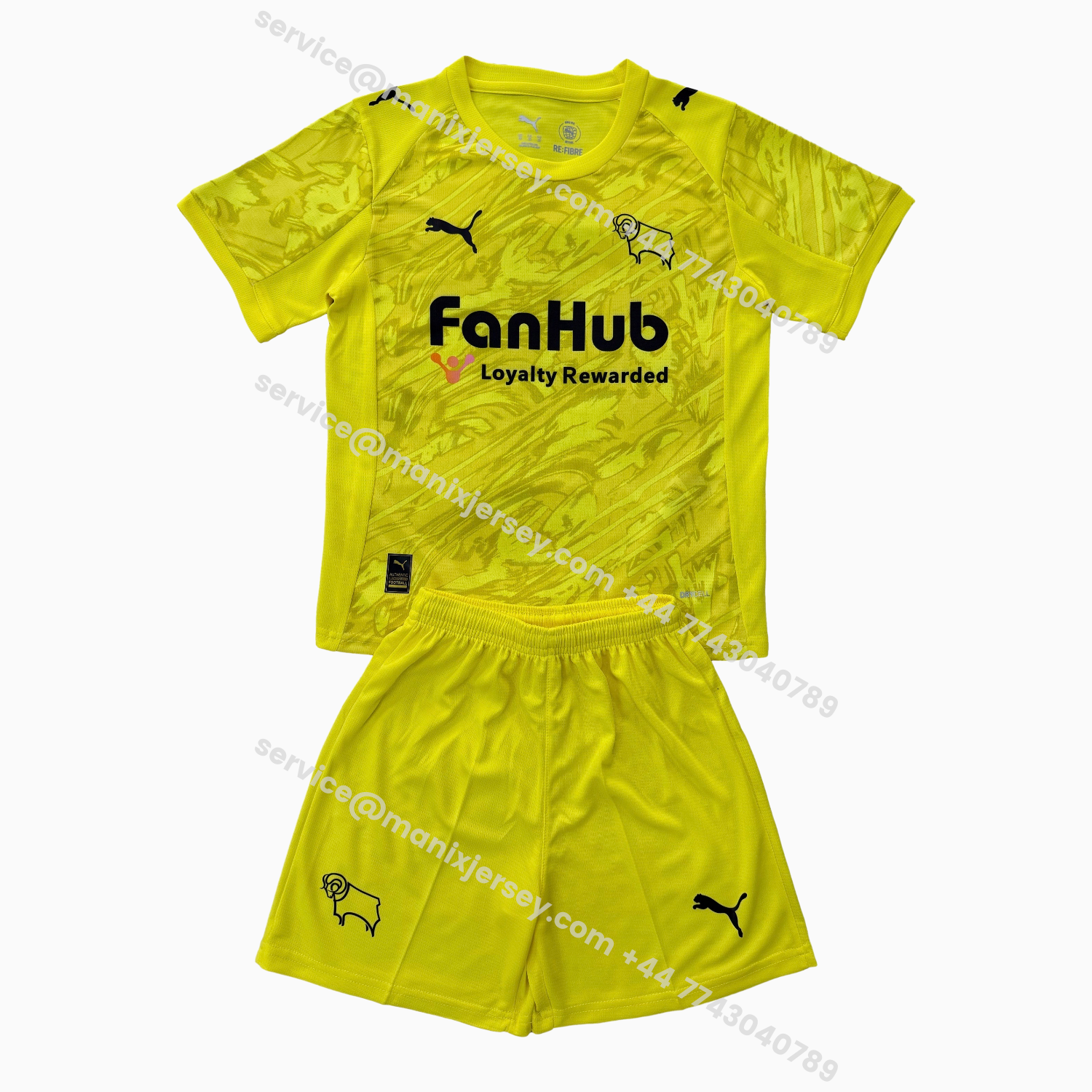 ManixJersey.com | Derby County 25-26 Yellow Goalkeeper Kids Kit -Customize Name, Number and Patch | Worldwide Shipping