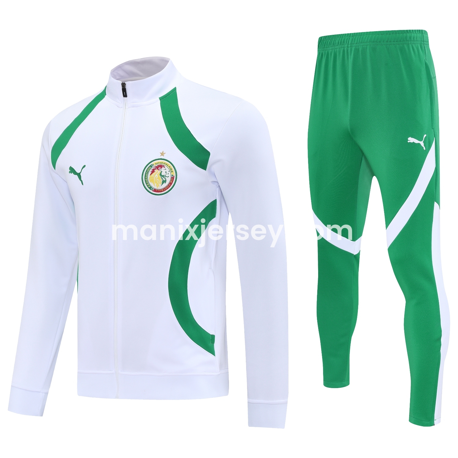 ManixJersey.com | Senegal 25-26 Jacket Training Tracksuit - White Jackets & Green Pants -Customize Name, Number and Patch | Worldwide Shipping
