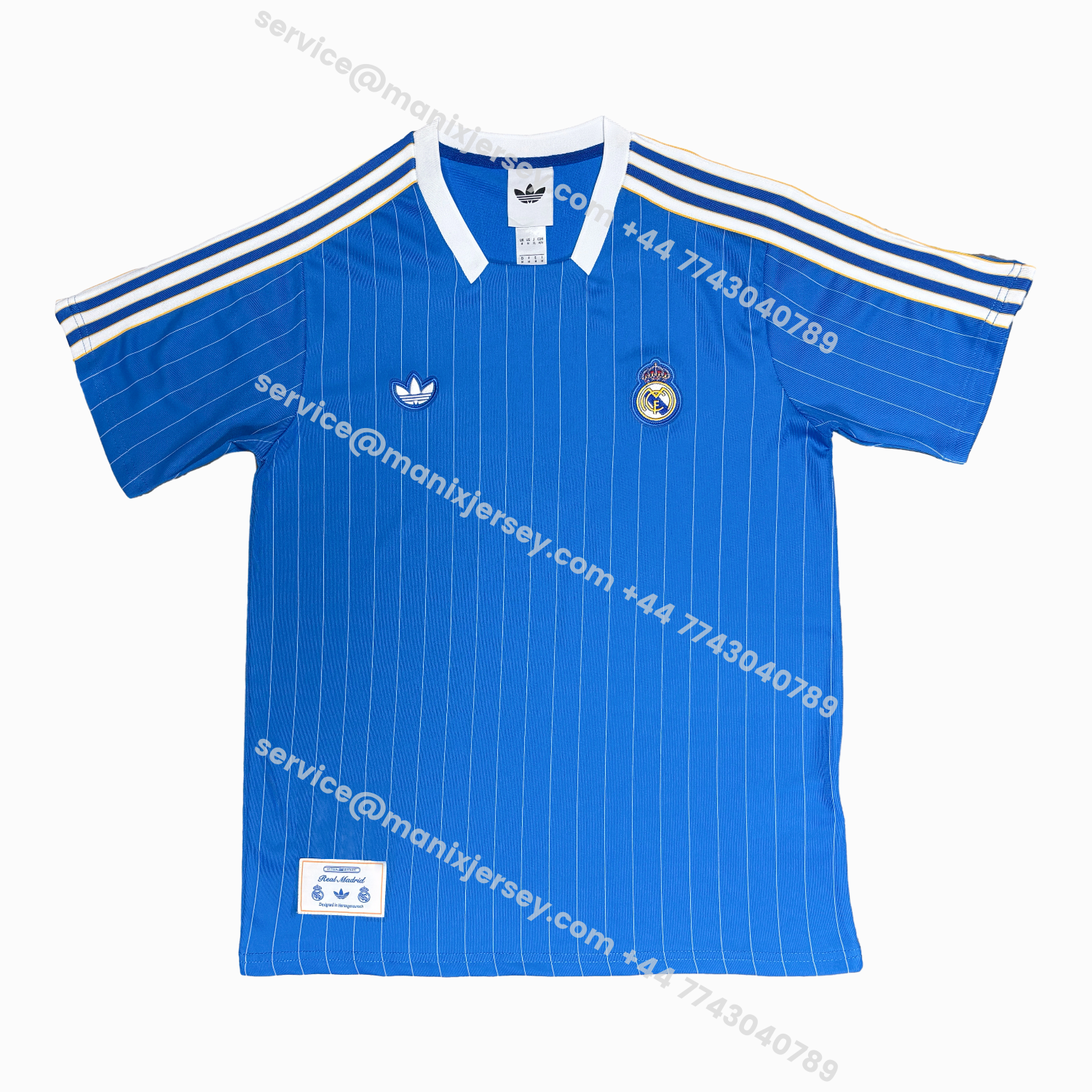 ManixJersey.com | Real Madrid 25-26 Trefoil White Lines Blue Travel Jersey - Fans Version -Customize Name, Number and Patch | Worldwide Shipping
