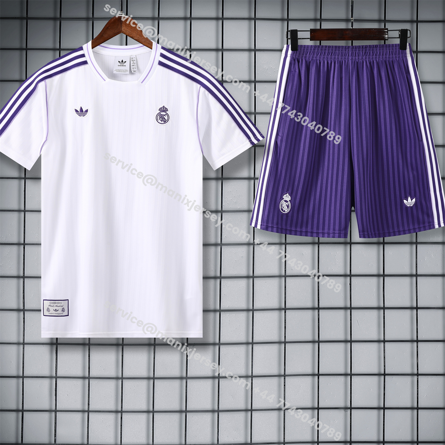 ManixJersey.com | Real Madrid 25-26 Short-Sleeve Training Set - Purple And White Top & Purple Shorts -Customize Name, Number and Patch | Worldwide Shipping