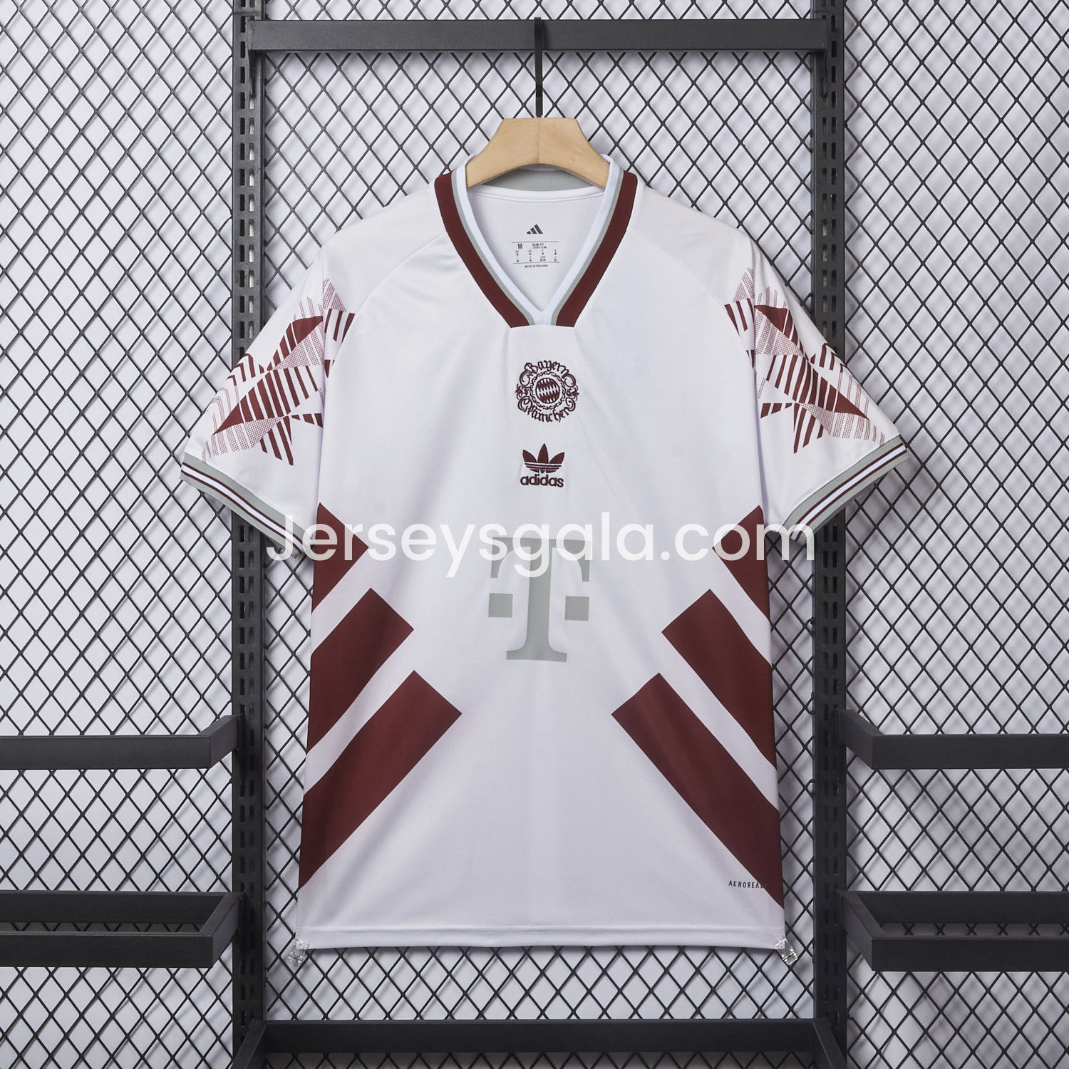 JerseysGala.com | Bayern Munich 25-26 Throwback Trefoil Red Stripe White Special Jersey - Fans Version -Customize Name, Number and Patch | Worldwide Shipping