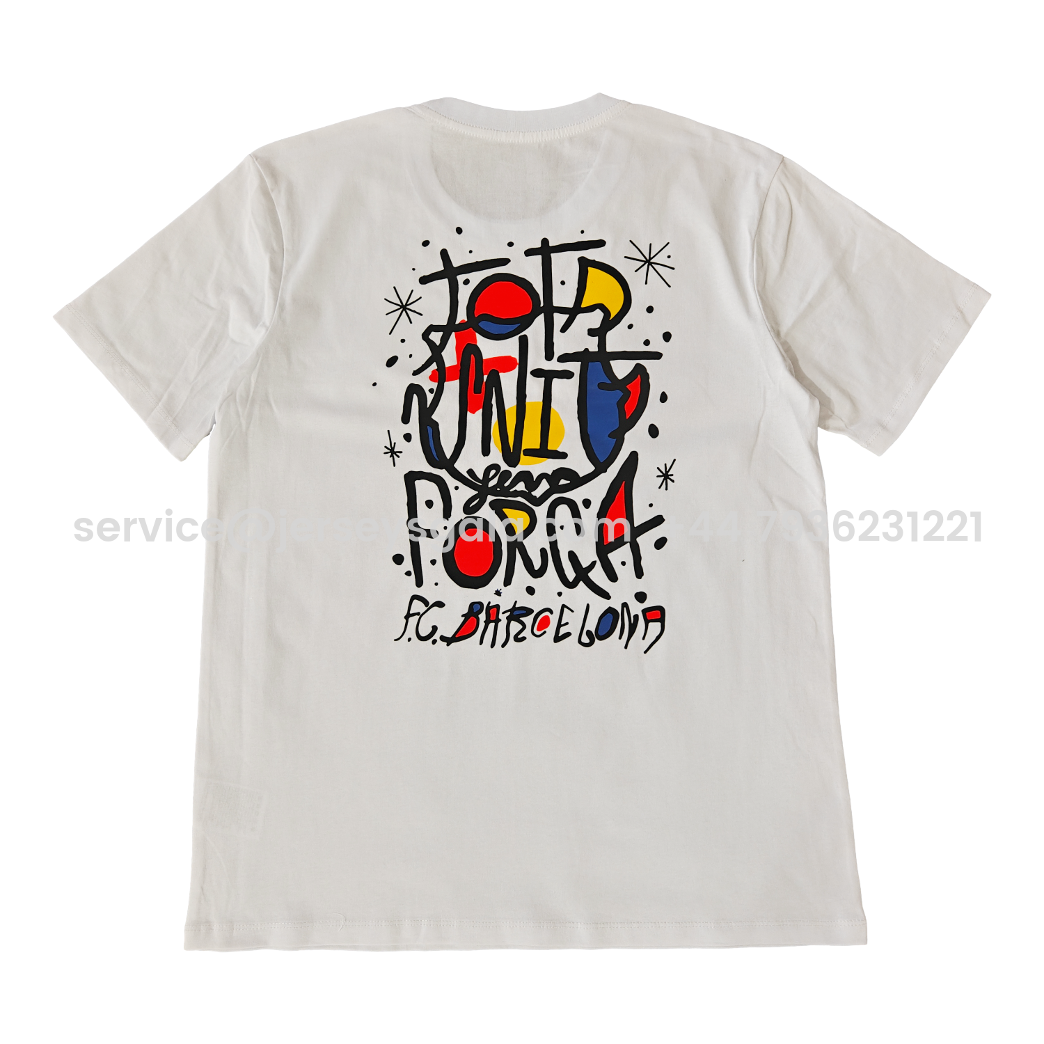 JerseysGala.com | Barcelona Tots Units Fem Força Full-Color Drawing Of The Shield T-shirt【White】 -Customize Name, Number and Patch | Worldwide Shipping