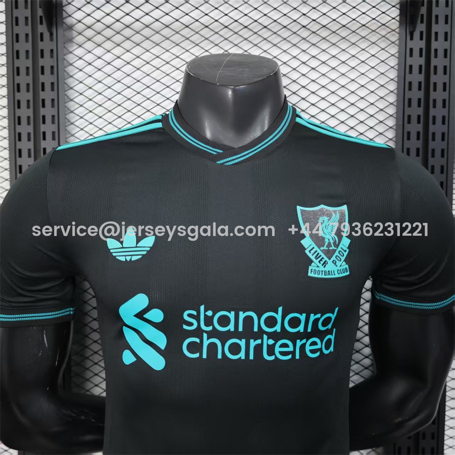 JerseysGala.com | Liver.pool 25-26 Black Special Cyan Sponsor Jersey - Player Version -Customize Name, Number and Patch | Worldwide Shipping