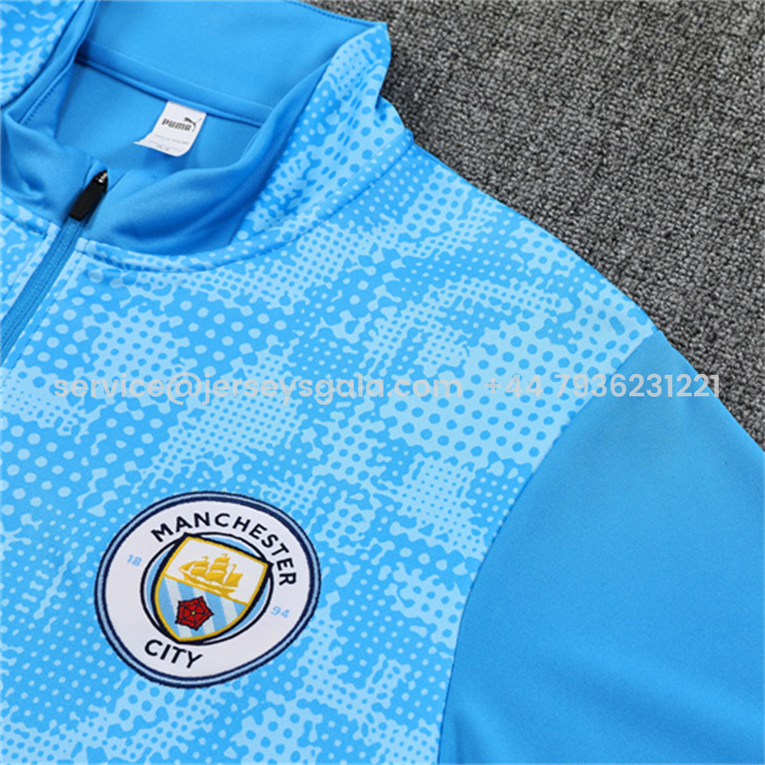 JerseysGala.com | Manchester City 25-26 Kids Long Sleeve Training Set -Light Blue Top & Deep Blue Pants -Customize Name, Number and Patch | Worldwide Shipping