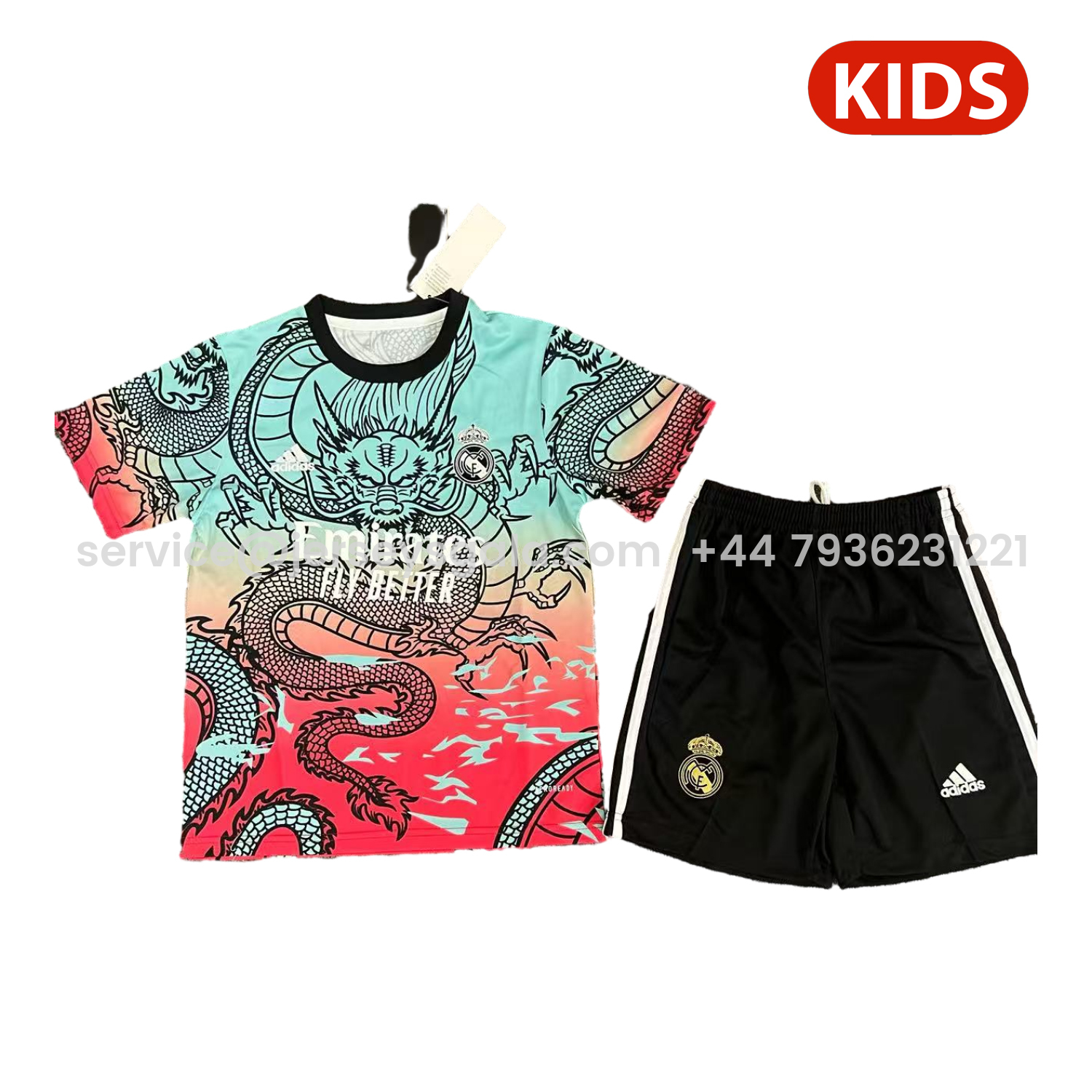 JerseysGala.com | Real Madrid 25-26 Black Dragon Red And Blue Special Kids Kit -Customize Name, Number and Patch | Worldwide Shipping