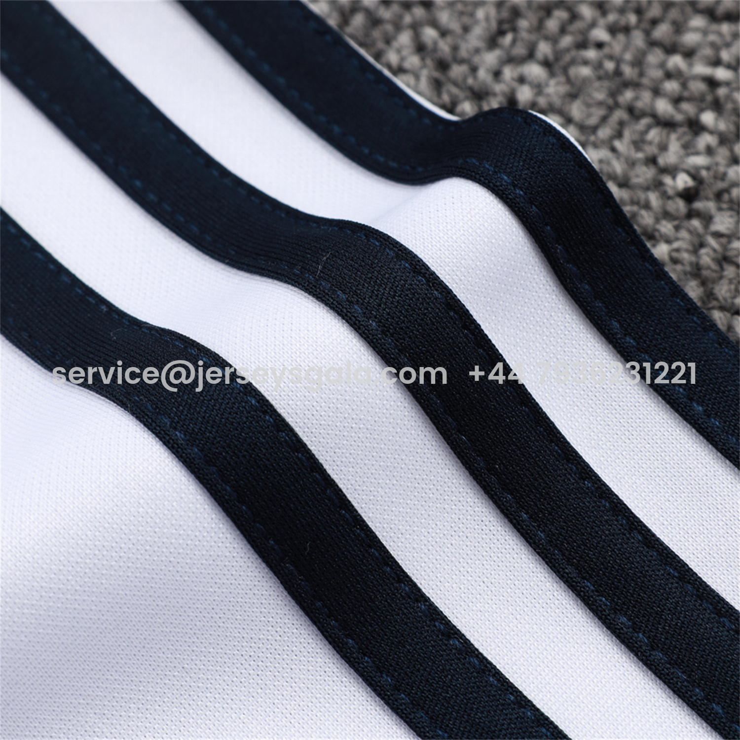 JerseysGala.com | Real Madrid 25-26 Long Sleeve Training Set - White Urban Purist Style and Deep Blue Pants -Customize Name, Number and Patch | Worldwide Shipping