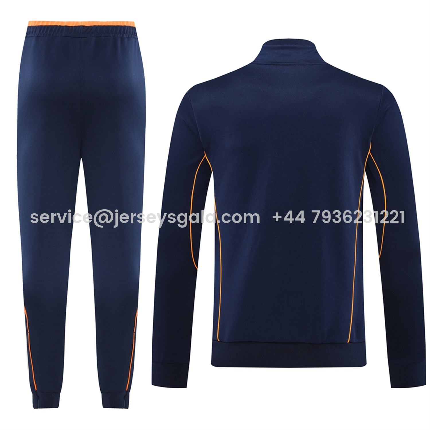 JerseysGala.com | Real Madrid 25-26 Jacket Training Tracksuit - Royal Blue Jackets & Pants with Orange Lines -Customize Name, Number and Patch | Worldwide Shipping