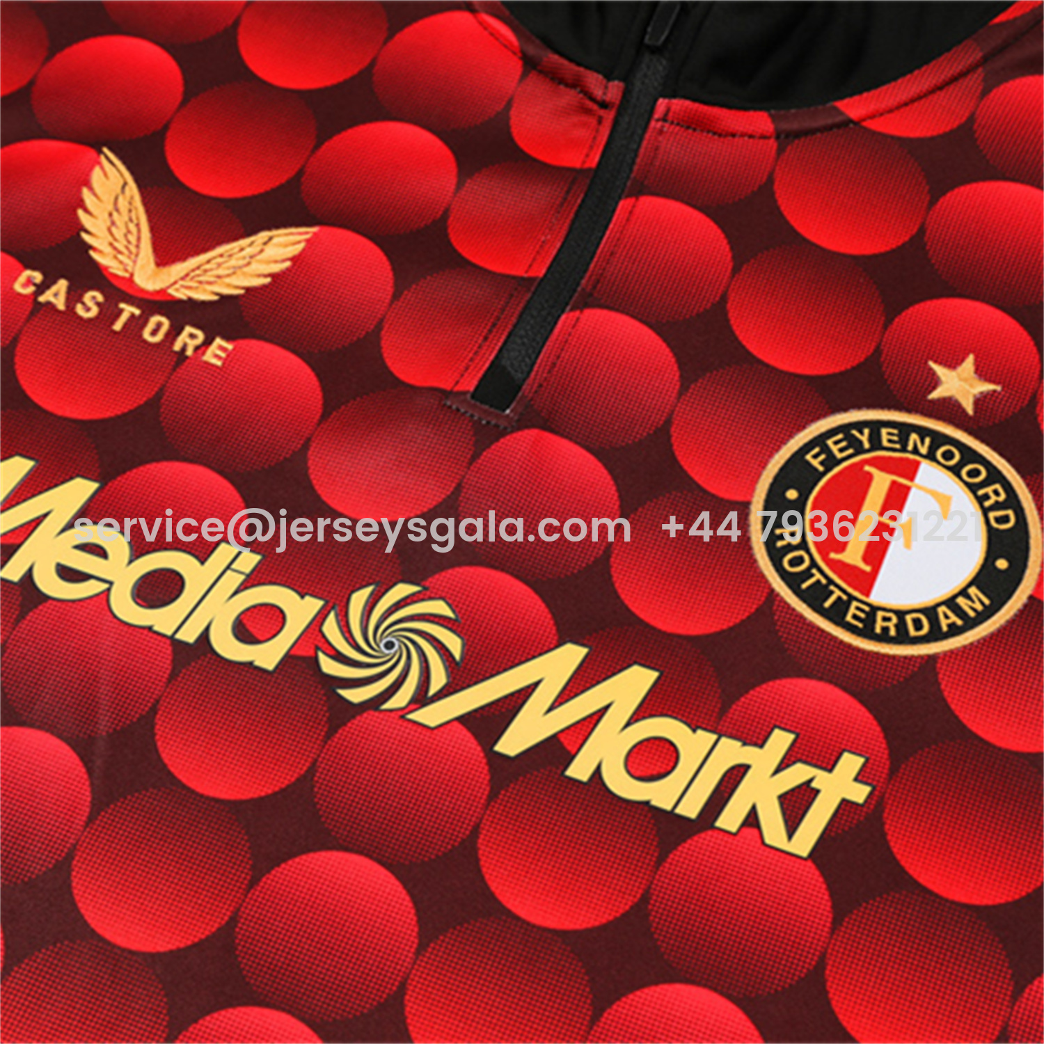 JerseysGala.com | Feyenoord 25-26 Kids Long Sleeve Training Set - Red Top & Black Pants -Customize Name, Number and Patch | Worldwide Shipping