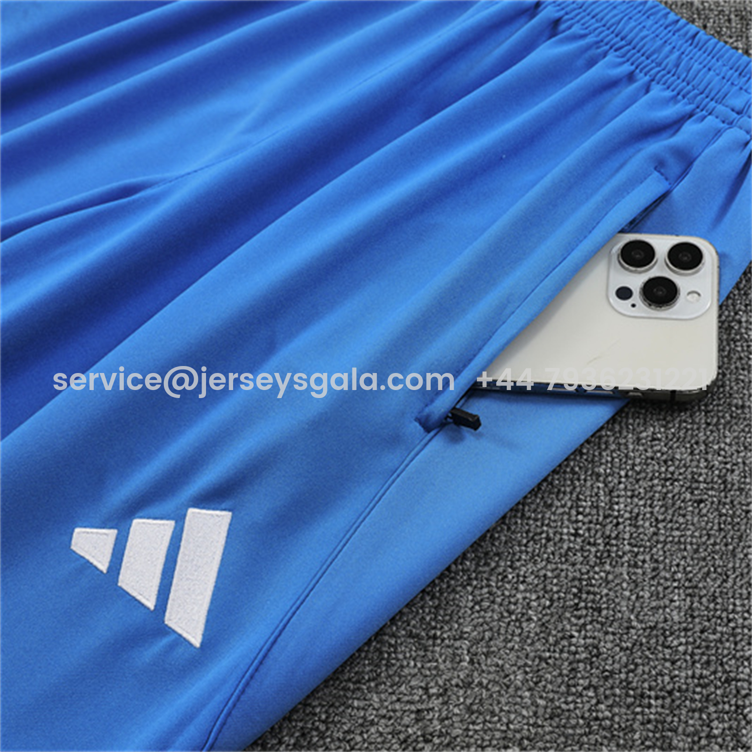 JerseysGala.com | Real Madrid 25-26 Kids Long Sleeve Training Set - Bright Blue Top & Pants -Customize Name, Number and Patch | Worldwide Shipping