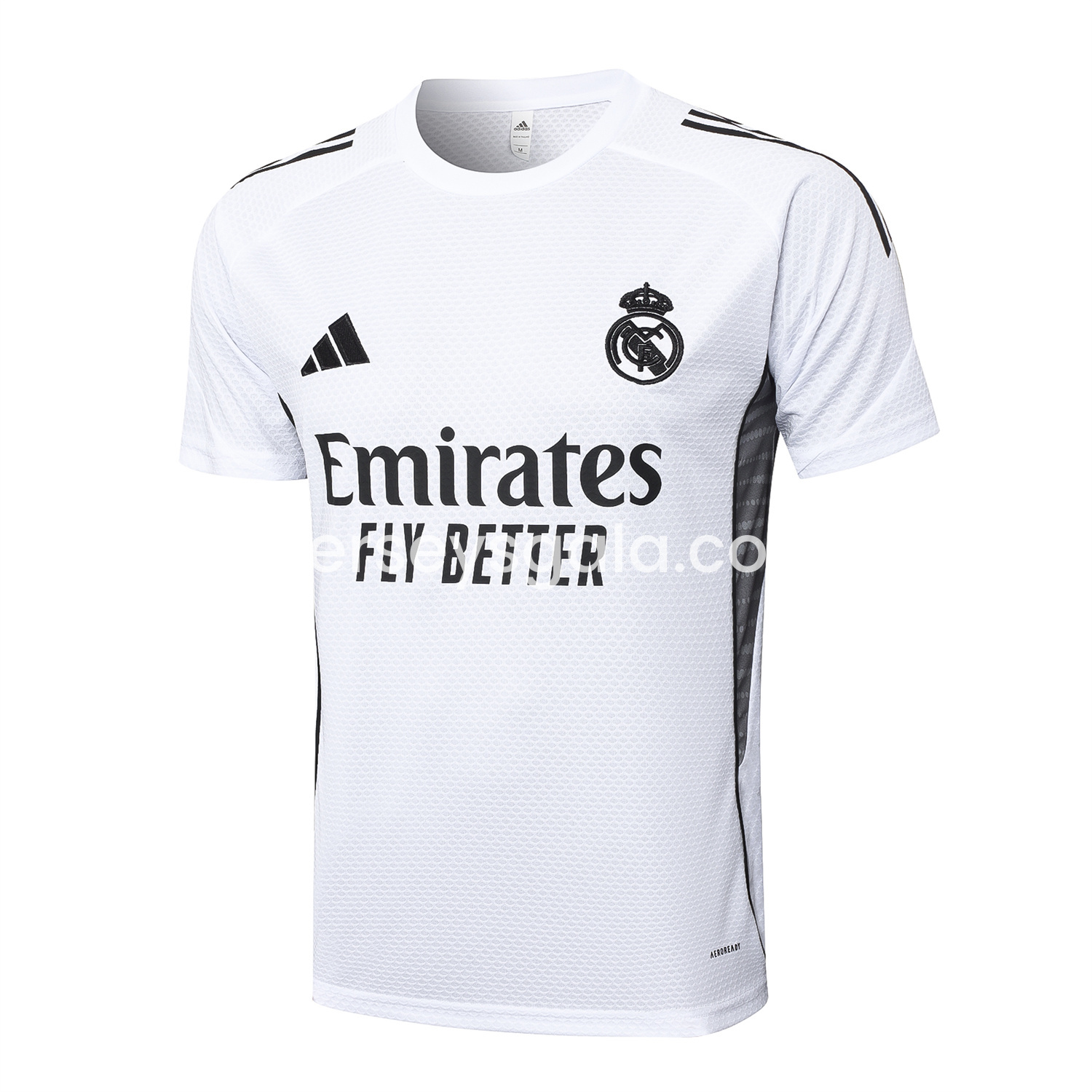 JerseysGala.com | Real Madrid 25-26 Short-Sleeve Training Set - White Top and Black Shorts -Customize Name, Number and Patch | Worldwide Shipping