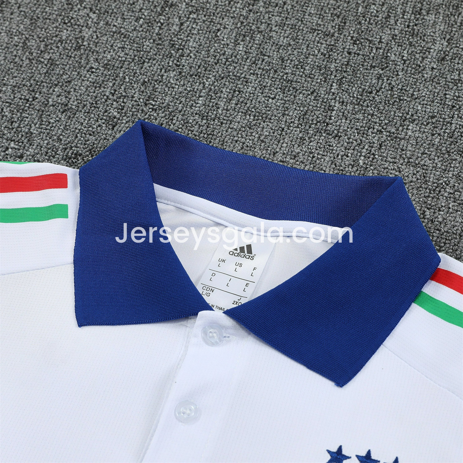 JerseysGala.com | Italy 25-26 POLO Short-Sleeve Training Set - White Top and Deep Blue Pants -Customize Name, Number and Patch | Worldwide Shipping