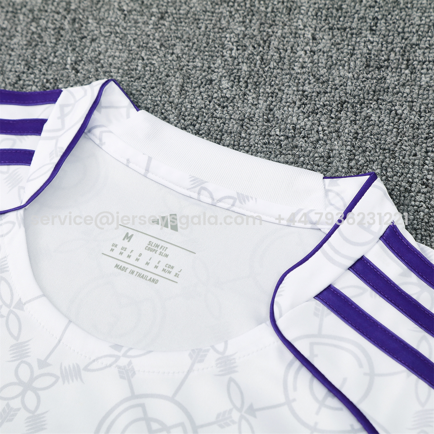 JerseysGala.com | Real Madrid 25-26 Vest Training Set - Blue Edge White Vest & Black Shorts -Customize Name, Number and Patch | Worldwide Shipping