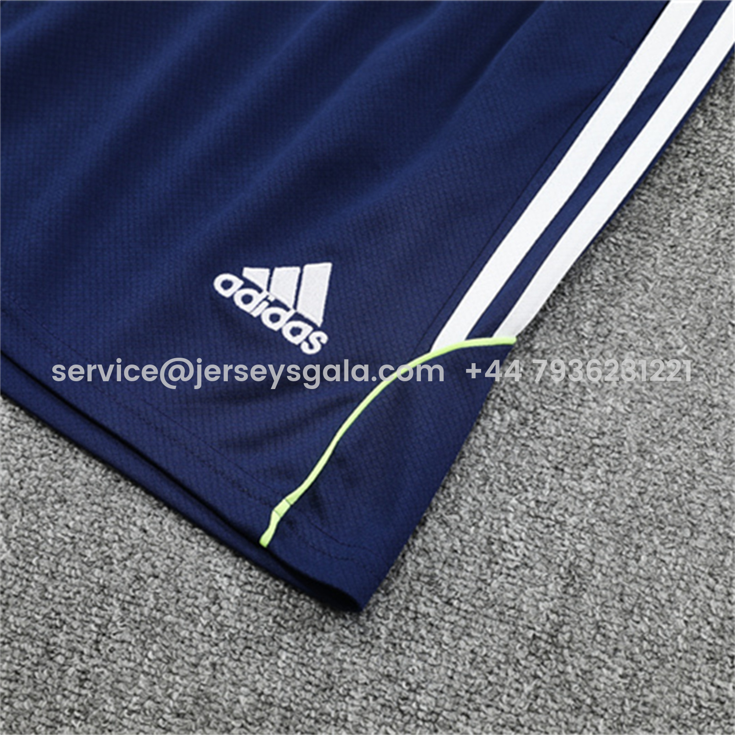JerseysGala.com | Real Madrid 25-26 Kids Short-Sleeve Training Set - White Urban Purist Style Top and Blue Shorts -Customize Name, Number and Patch | Worldwide Shipping