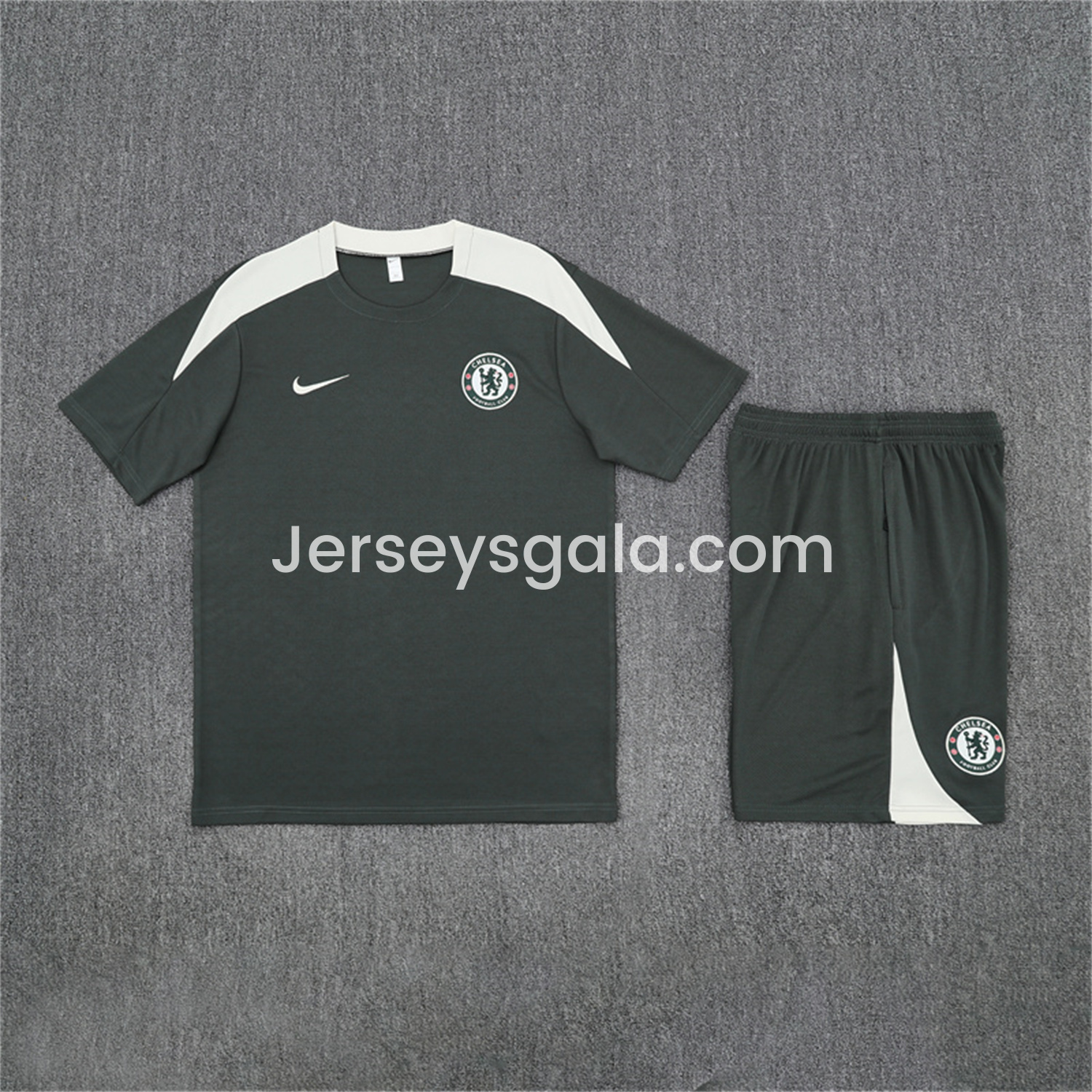 JerseysGala.com | C.H.E.L.S.E.A 25-26 Kids Short-Sleeve Training Set - Army Green Top & Army Green Shorts -Customize Name, Number and Patch | Worldwide Shipping