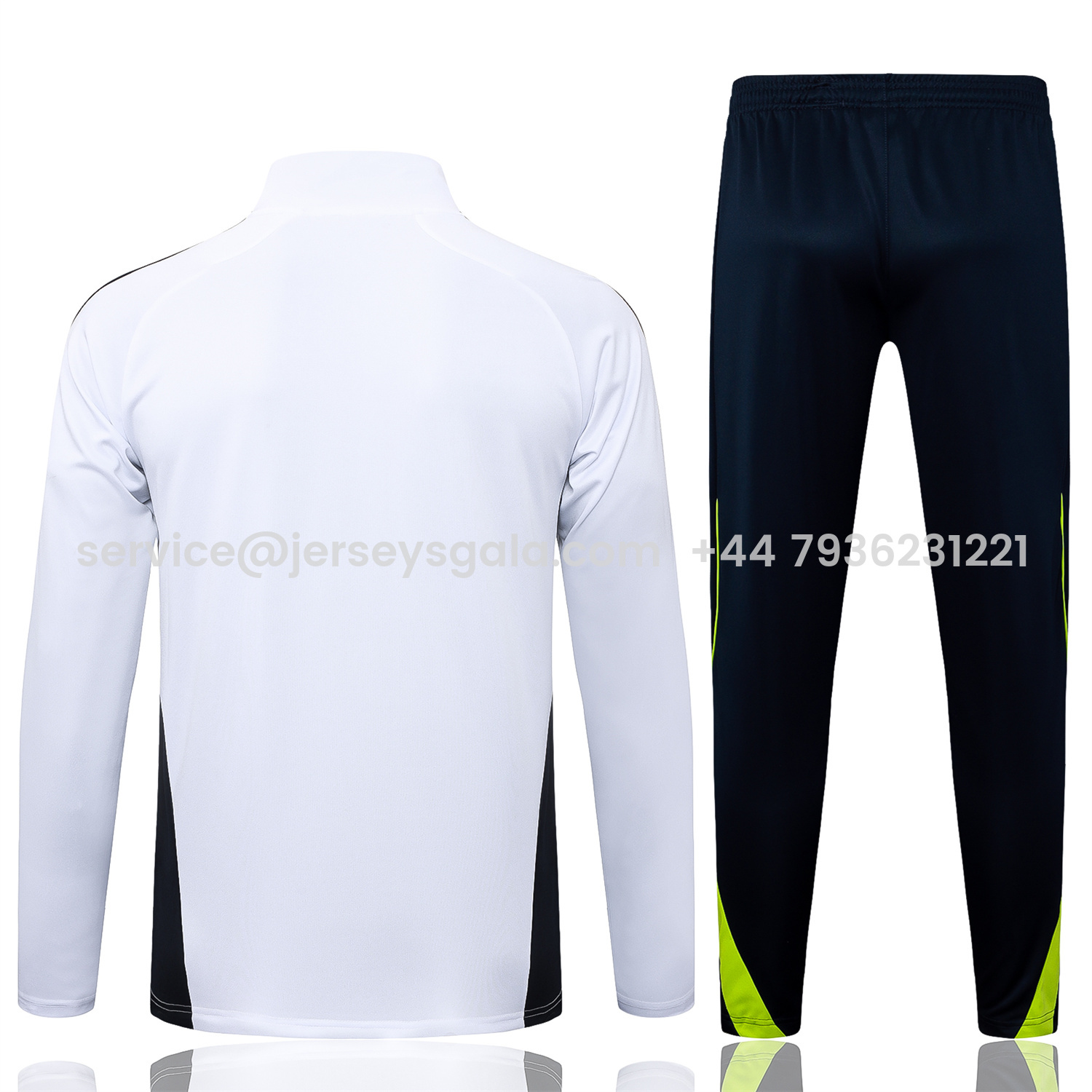 JerseysGala.com | Real Madrid 25-26 Long Sleeve Training Set - White Urban Purist Style and Deep Blue Pants -Customize Name, Number and Patch | Worldwide Shipping
