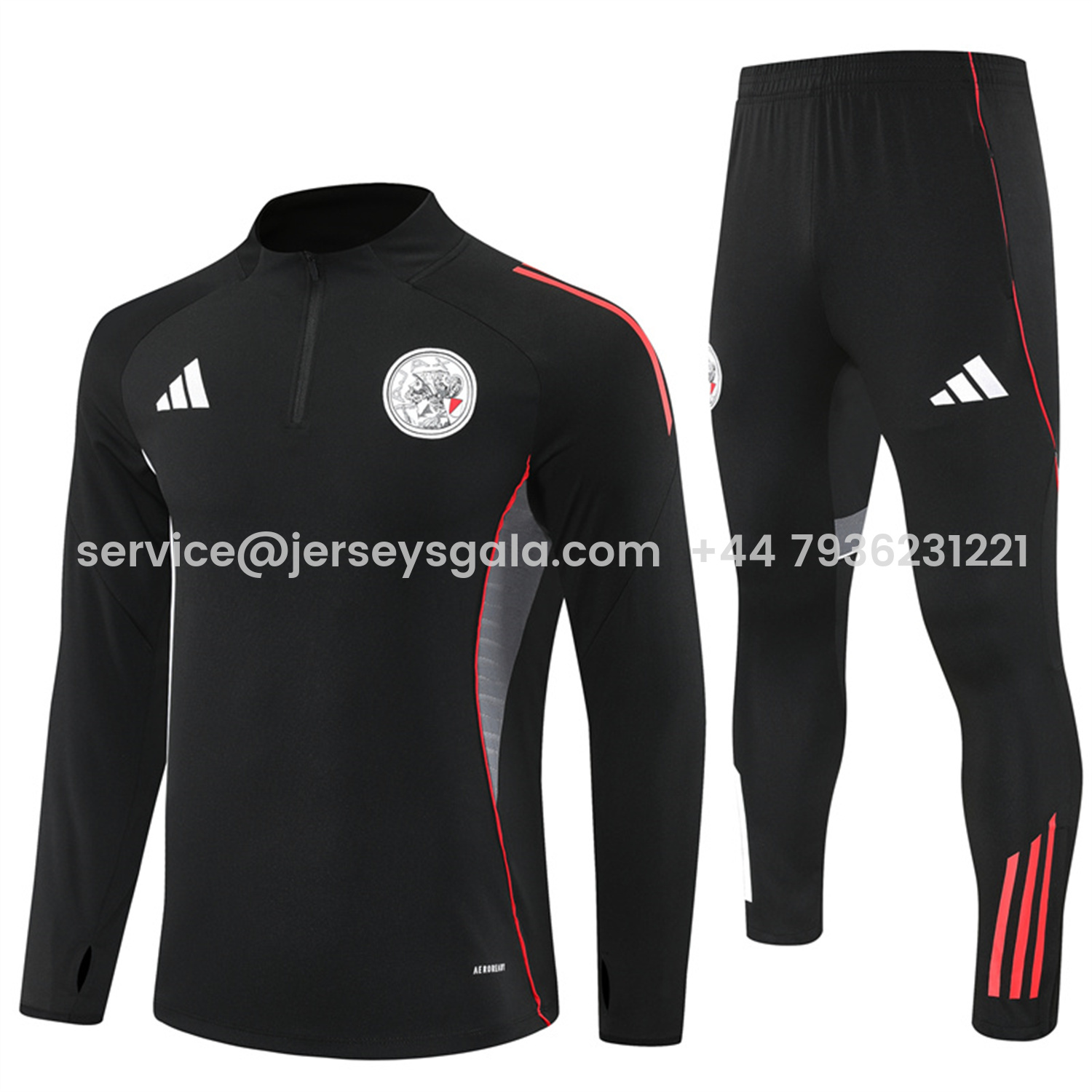 JerseysGala.com | Ajax 25-26 Long Sleeve Training Set - Black Top and Black Pants -Customize Name, Number and Patch | Worldwide Shipping
