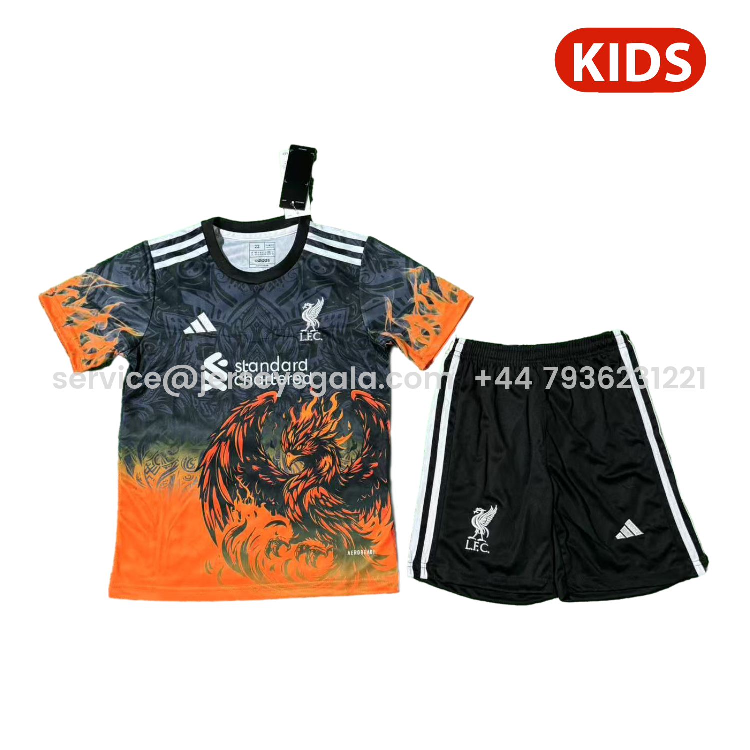 JerseysGala.com | Liver.pool 25-26 Orange Liver.pool Bird Black Special Kids Kit -Customize Name, Number and Patch | Worldwide Shipping
