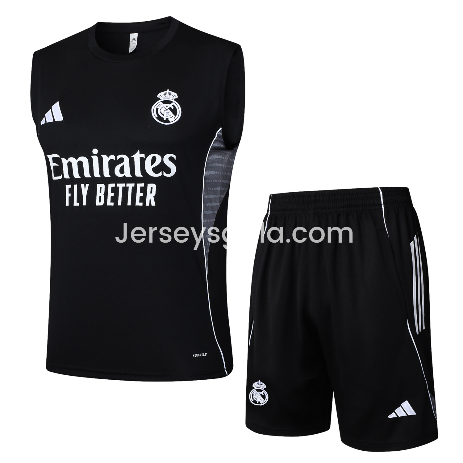 JerseysGala.com | Real Madrid 25-26 Vest Training Set - Black Vest and Black Shorts -Customize Name, Number and Patch | Worldwide Shipping