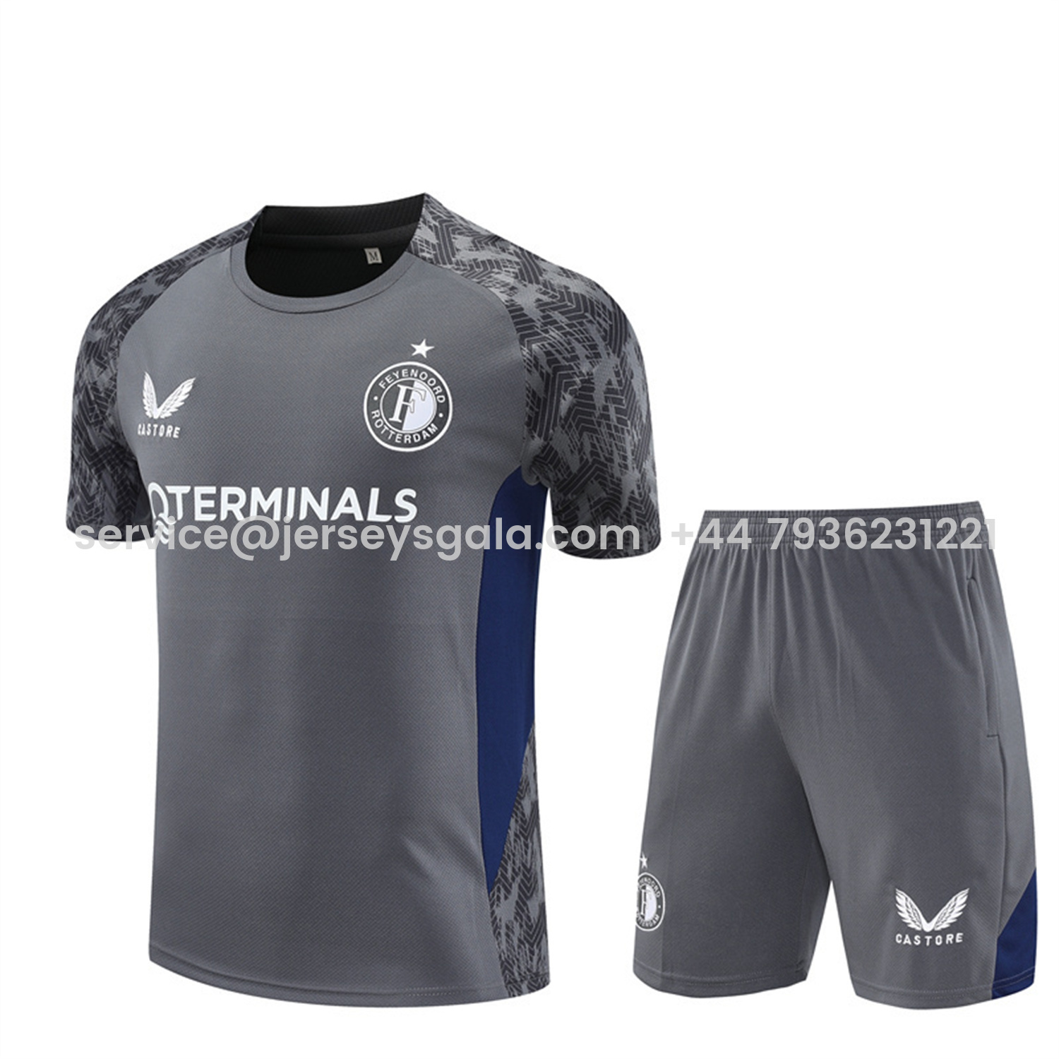 JerseysGala.com | Feyenoord 25-26 Short-Sleeve Training Set - Dark Gray Top & Dark Gray Shorts -Customize Name, Number and Patch | Worldwide Shipping