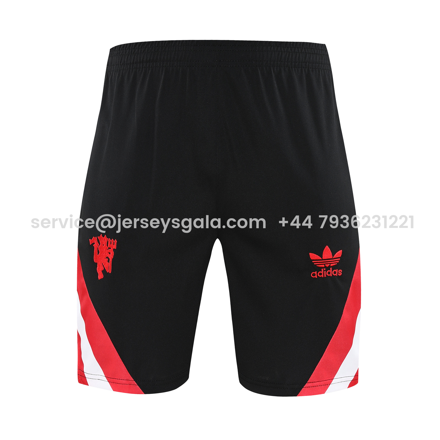 JerseysGala.com | Manchester United 25-26 Short-Sleeve Training Set - Red Devil Black Top & Black Shorts -Customize Name, Number and Patch | Worldwide Shipping