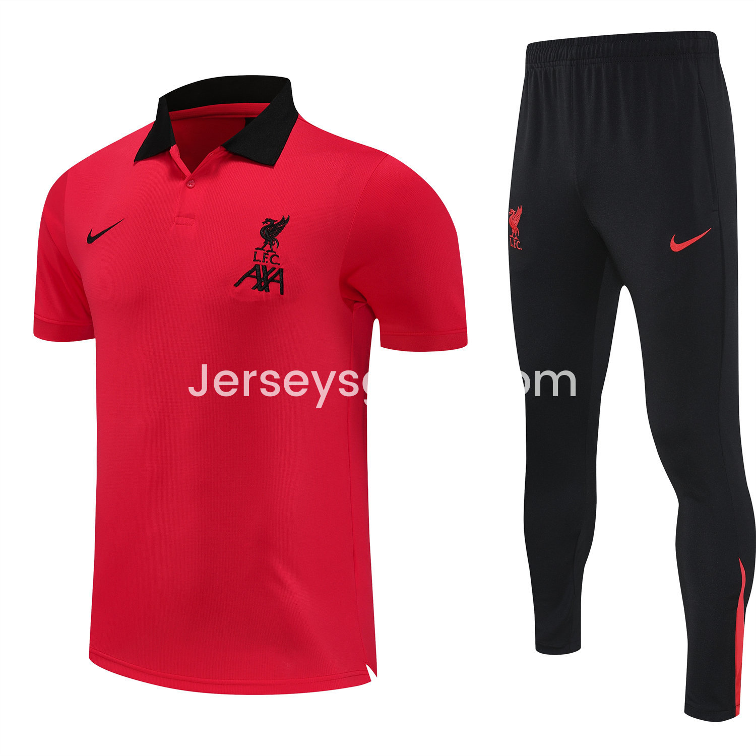 JerseysGala.com | Liver.pool 25-26 POLO Short-Sleeve Training Set - Red Top and Black Pants -Customize Name, Number and Patch | Worldwide Shipping