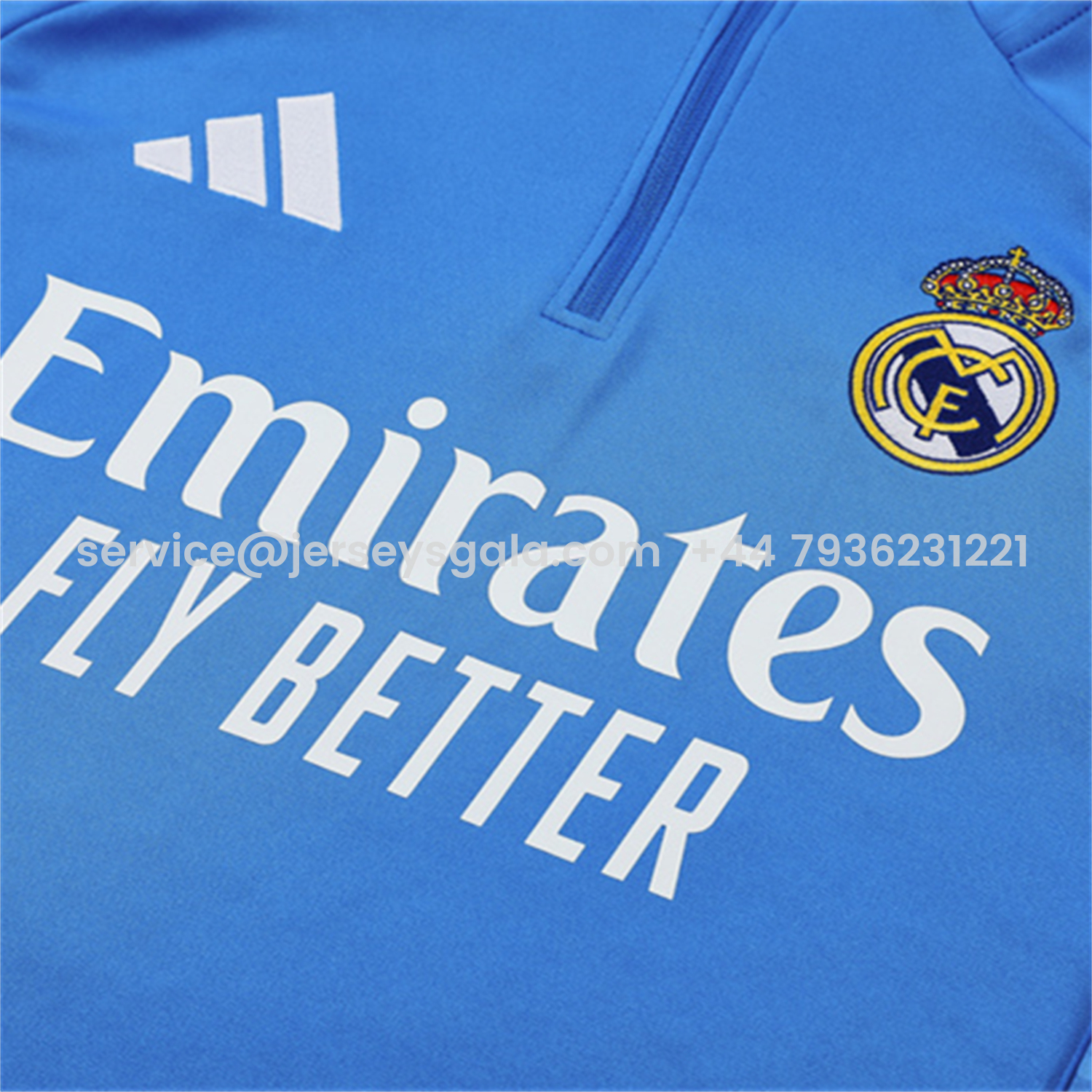 JerseysGala.com | Real Madrid 25-26 Kids Long Sleeve Training Set - Bright Blue Top & Pants -Customize Name, Number and Patch | Worldwide Shipping