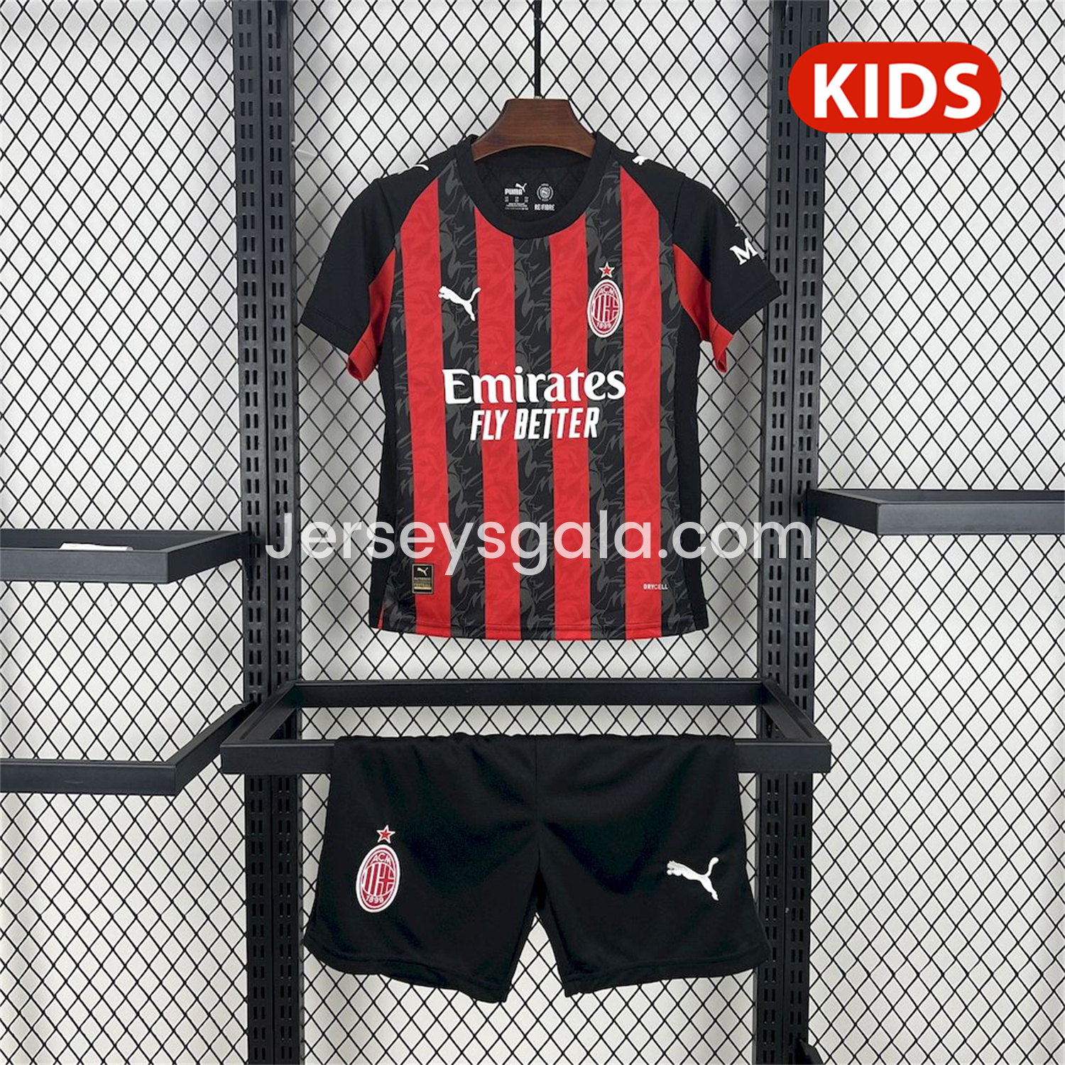 JerseysGala.com | AC Milan 25-26 Home Kids Kit -Customize Name, Number and Patch | Worldwide Shipping