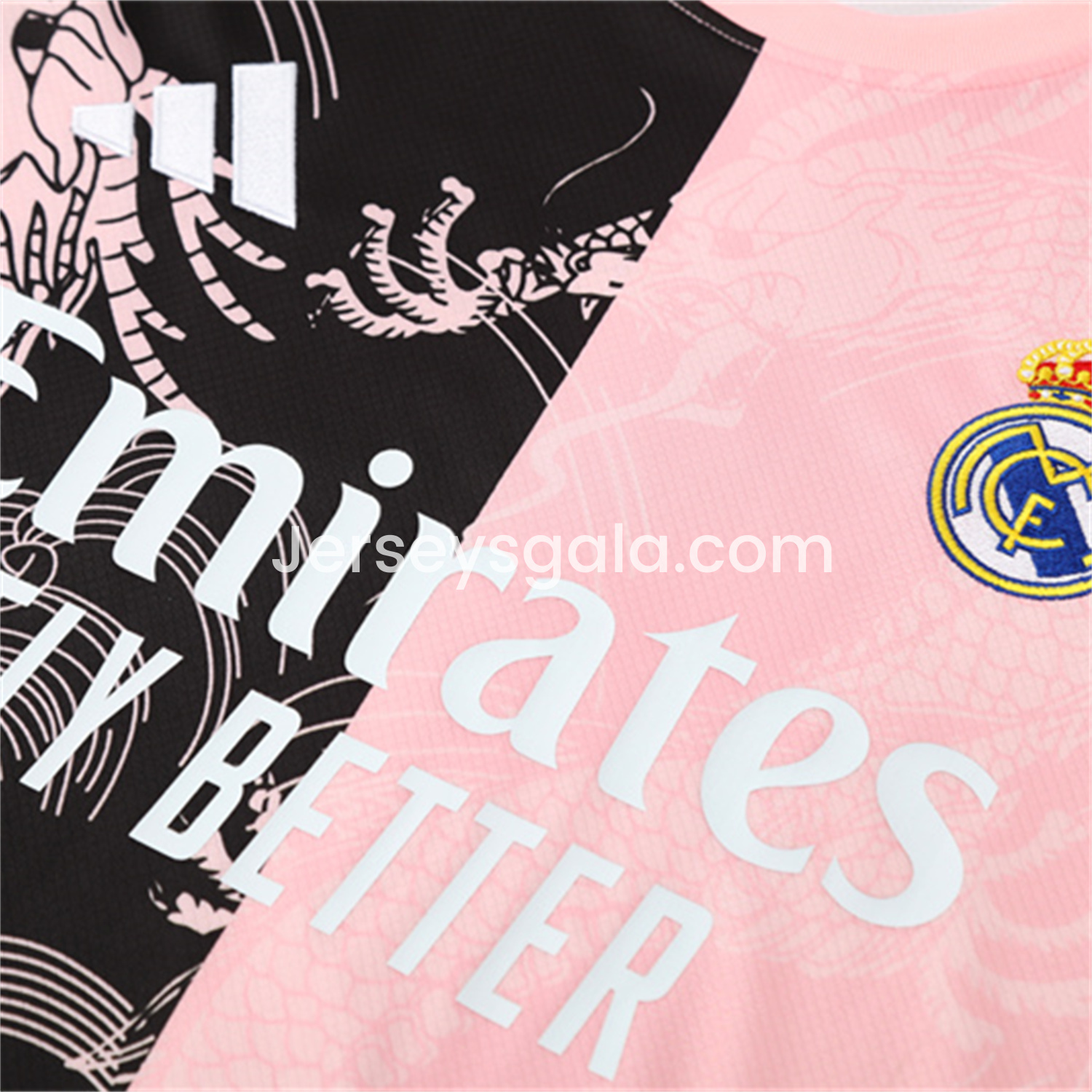 JerseysGala.com | Real Madrid 25-26 Kid Short-Sleeve Training Set - Pink Black Top & Black Shorts -Customize Name, Number and Patch | Worldwide Shipping