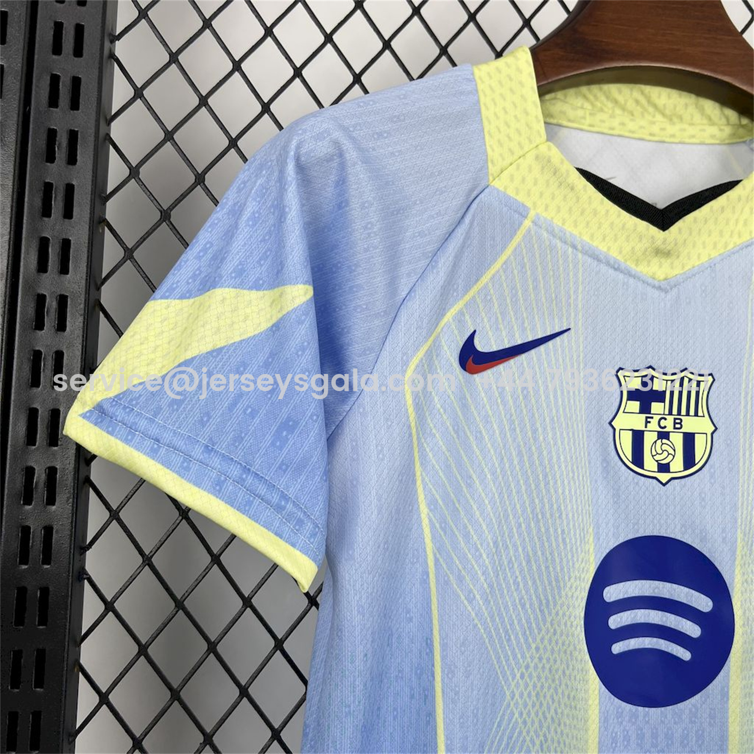 JerseysGala.com | Barcelona 25-26 T90 White Lines Light Blue Gradient Special Kids Kit -Customize Name, Number and Patch | Worldwide Shipping
