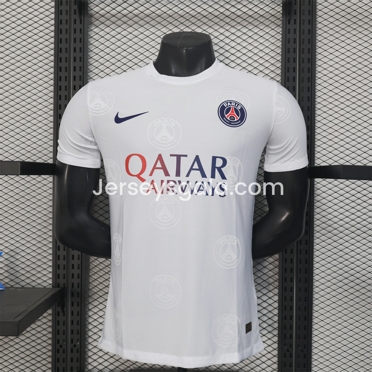 JerseysGala.com | Paris Saint-Germain PSG 25-26 White Jersey with Team Logo Decoration and Gradient Advertising - Player Version -Customize Name, Number and Patch | Worldwide Shipping