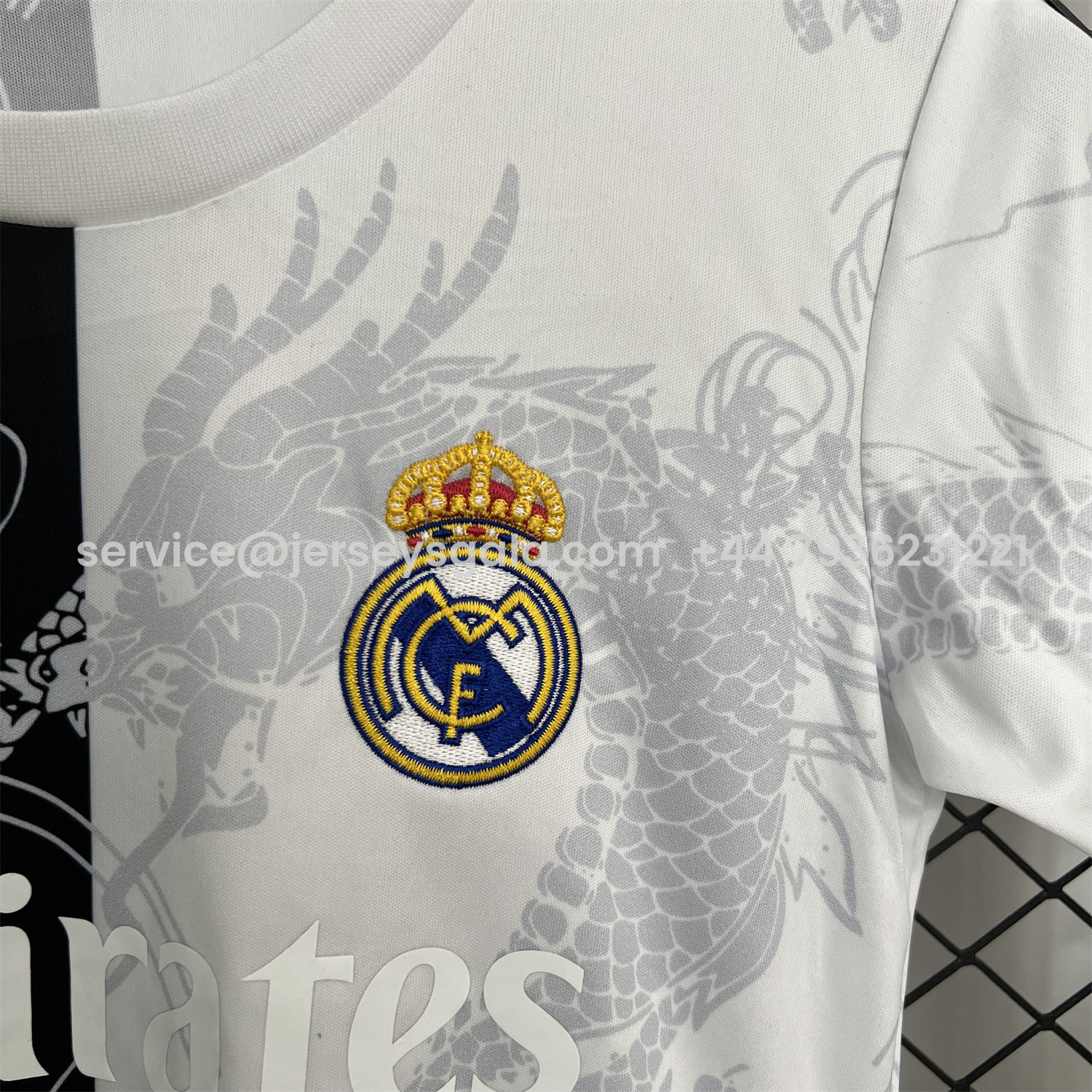 JerseysGala.com | Real Madrid 25-26 Dragon White And Black Special Kids Kit -Customize Name, Number and Patch | Worldwide Shipping