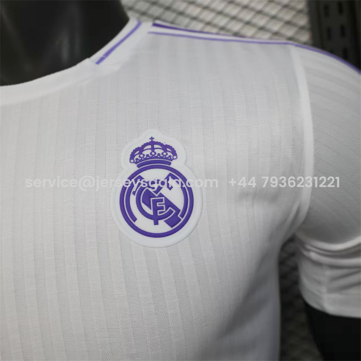 JerseysGala.com | Real Madrid 25-26 Purple Logo White Jersey - Player Version -Customize Name, Number and Patch | Worldwide Shipping