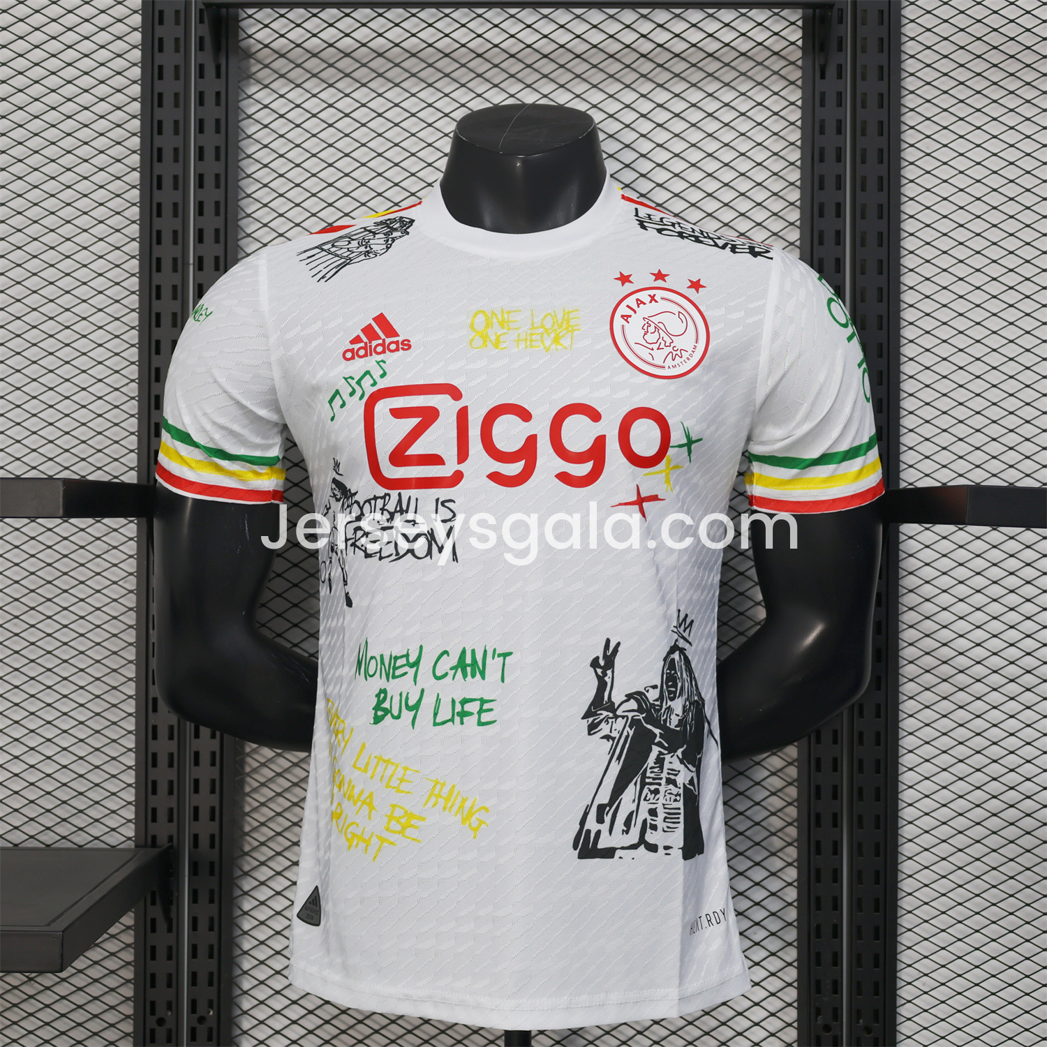 JerseysGala.com | Ajax x B-O-B Marly 2025-26 40th White Special Edition Jersey - Player Version -Customize Name, Number and Patch | Worldwide Shipping
