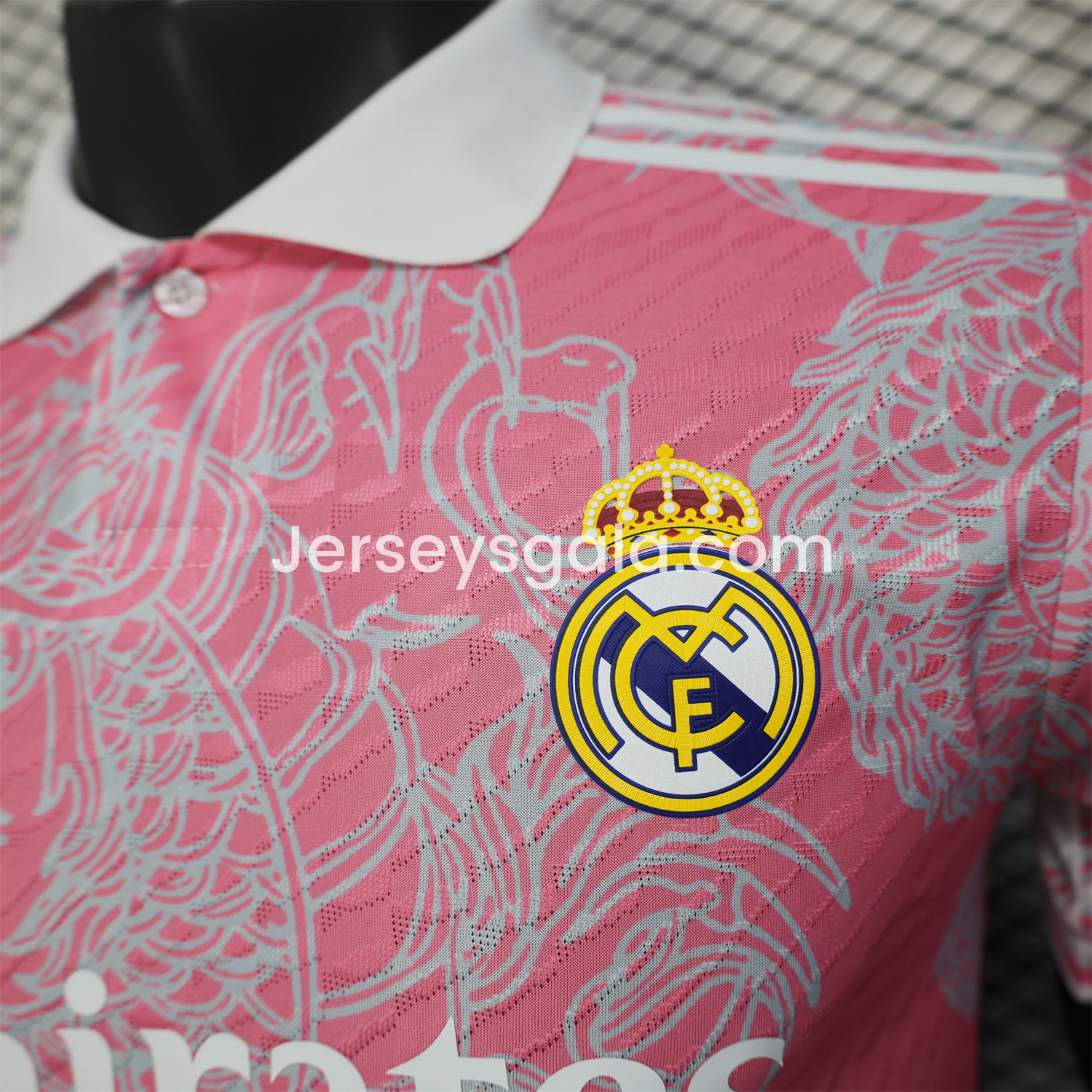 JerseysGala.com | Real Madrid 25-26 Pink and White Gradient Chinese and Western Style Dragon Jersey - Player Version -Customize Name, Number and Patch | Worldwide Shipping