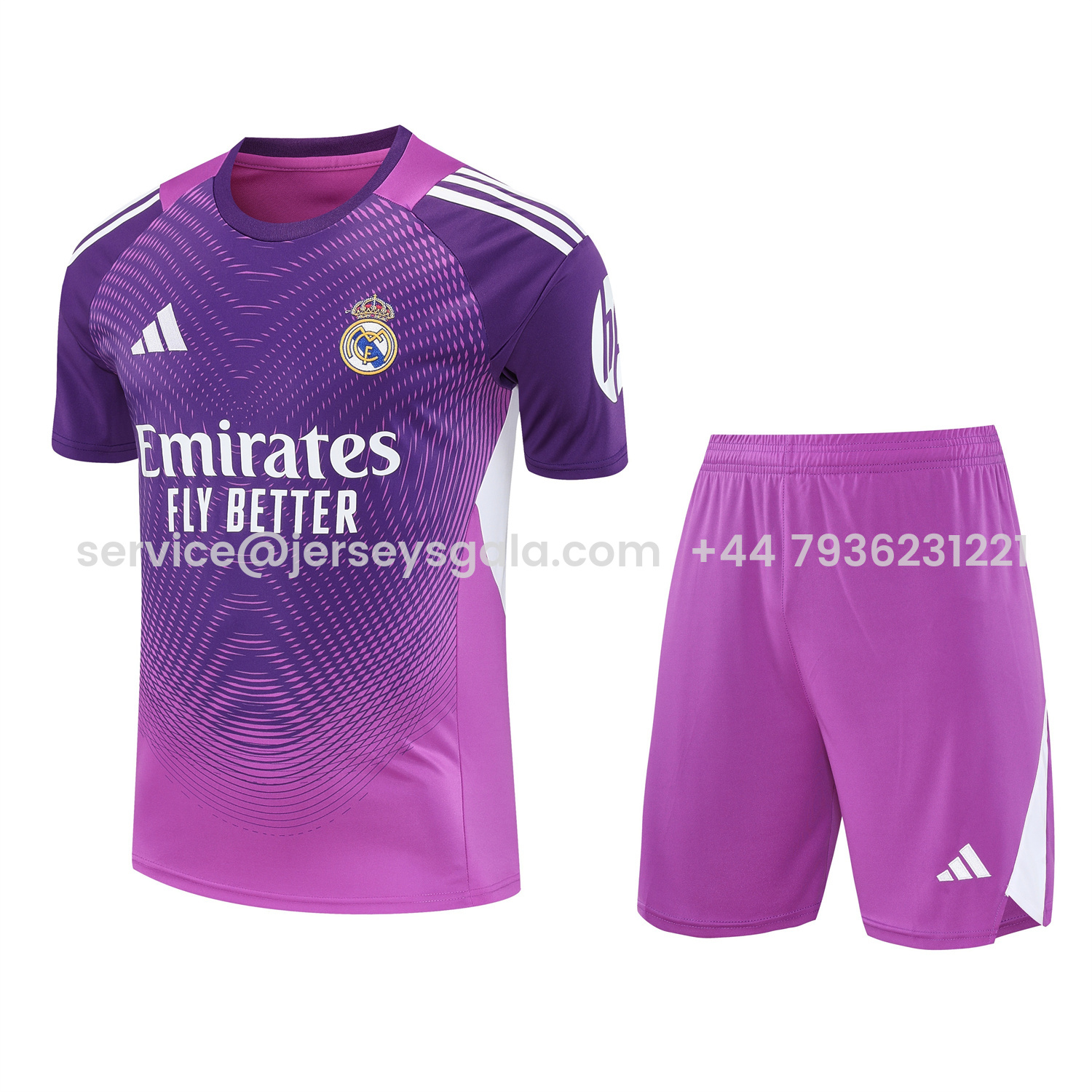 JerseysGala.com | Real Madrid 25-26 Short-Sleeve Training Set - Purple Top & Purple Shorts -Customize Name, Number and Patch | Worldwide Shipping
