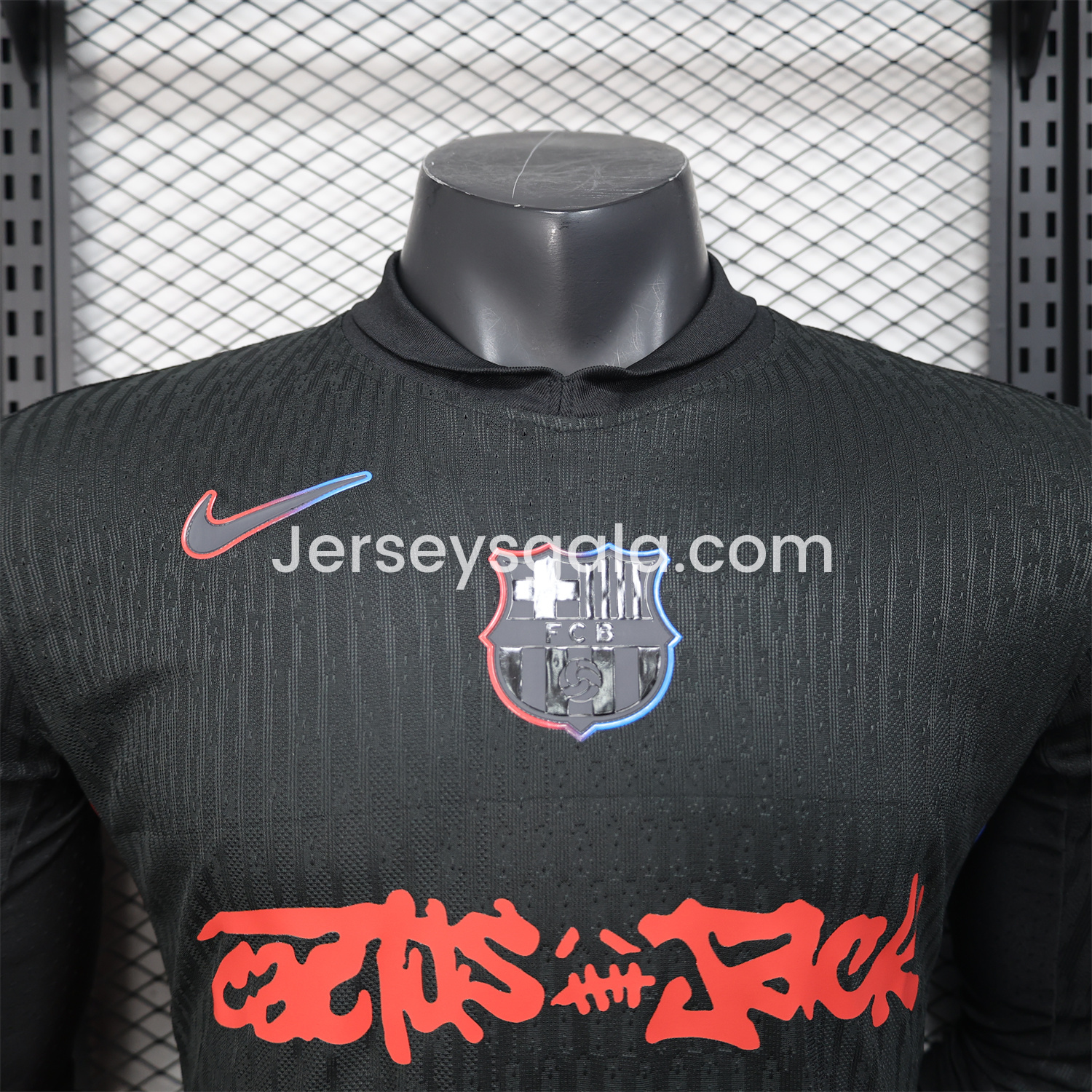 JerseysGala.com | Barcelona x Travis Scott 24-25 Away Black Long Sleeves Jersey - Player Version -Customize Name, Number and Patch | Worldwide Shipping