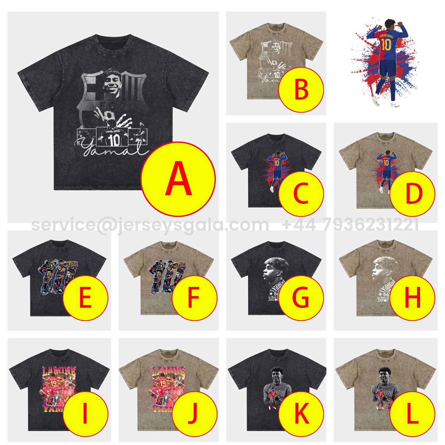 JerseysGala.com | LAMINE YAMAL - Barcelona No. 10 Legend Continues 2025 Oversized Washed T-Shirt -Customize Name, Number and Patch | Worldwide Shipping