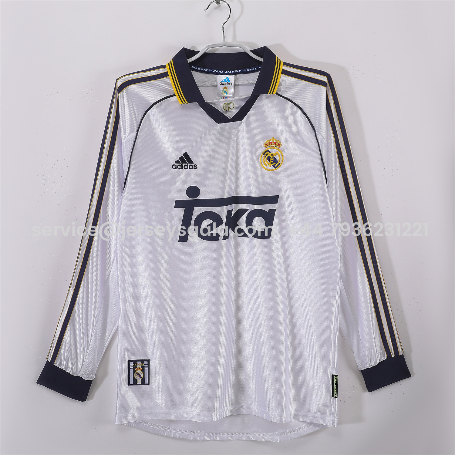 JerseysGala.com | Retro Real Madrid 1998-00 Home Long Sleeves Jersey -Customize Name, Number and Patch | Worldwide Shipping