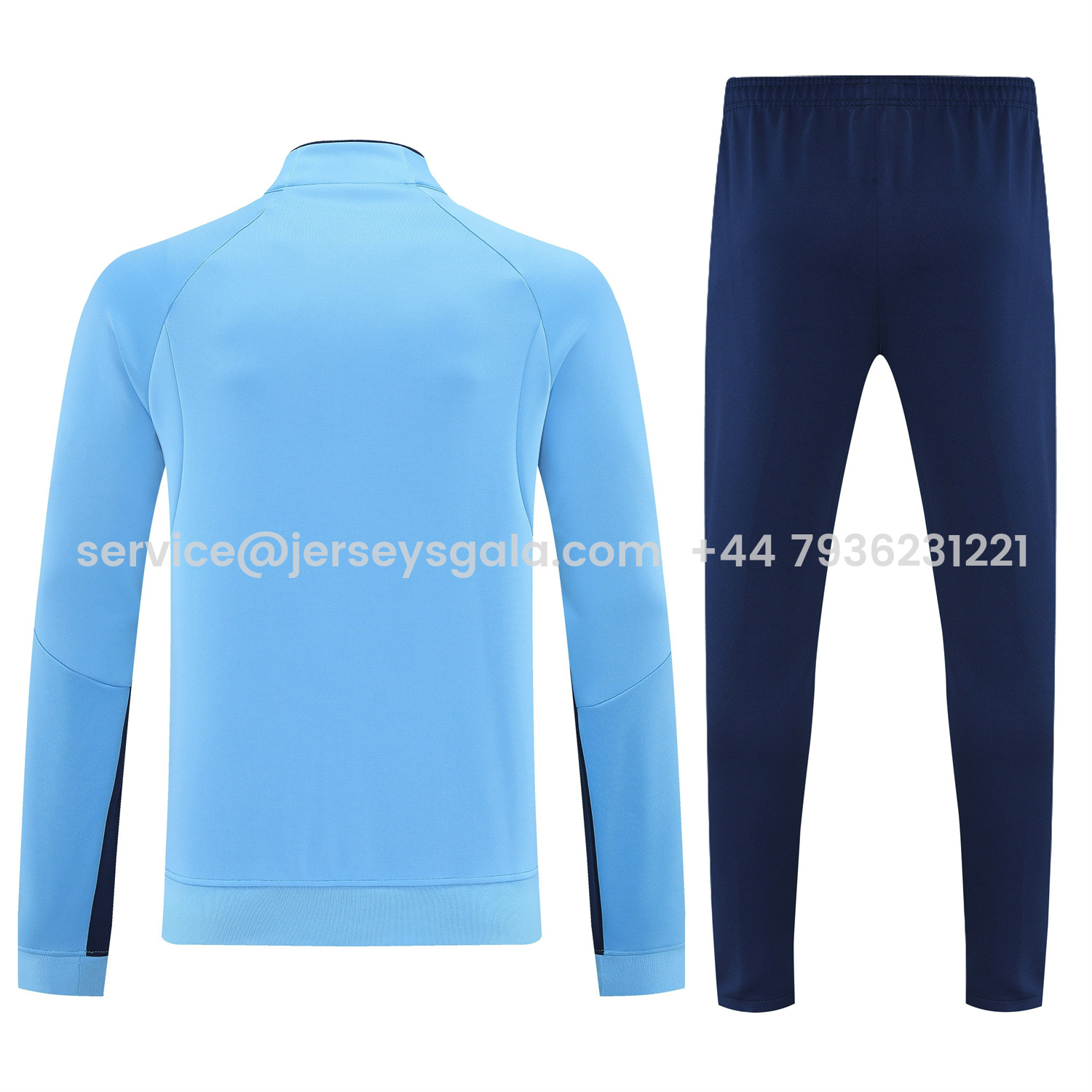 JerseysGala.com | Real Madrid 25-26 Jacket Training Tracksuit - Light Blue Jackets & Deep Blue Pants -Customize Name, Number and Patch | Worldwide Shipping