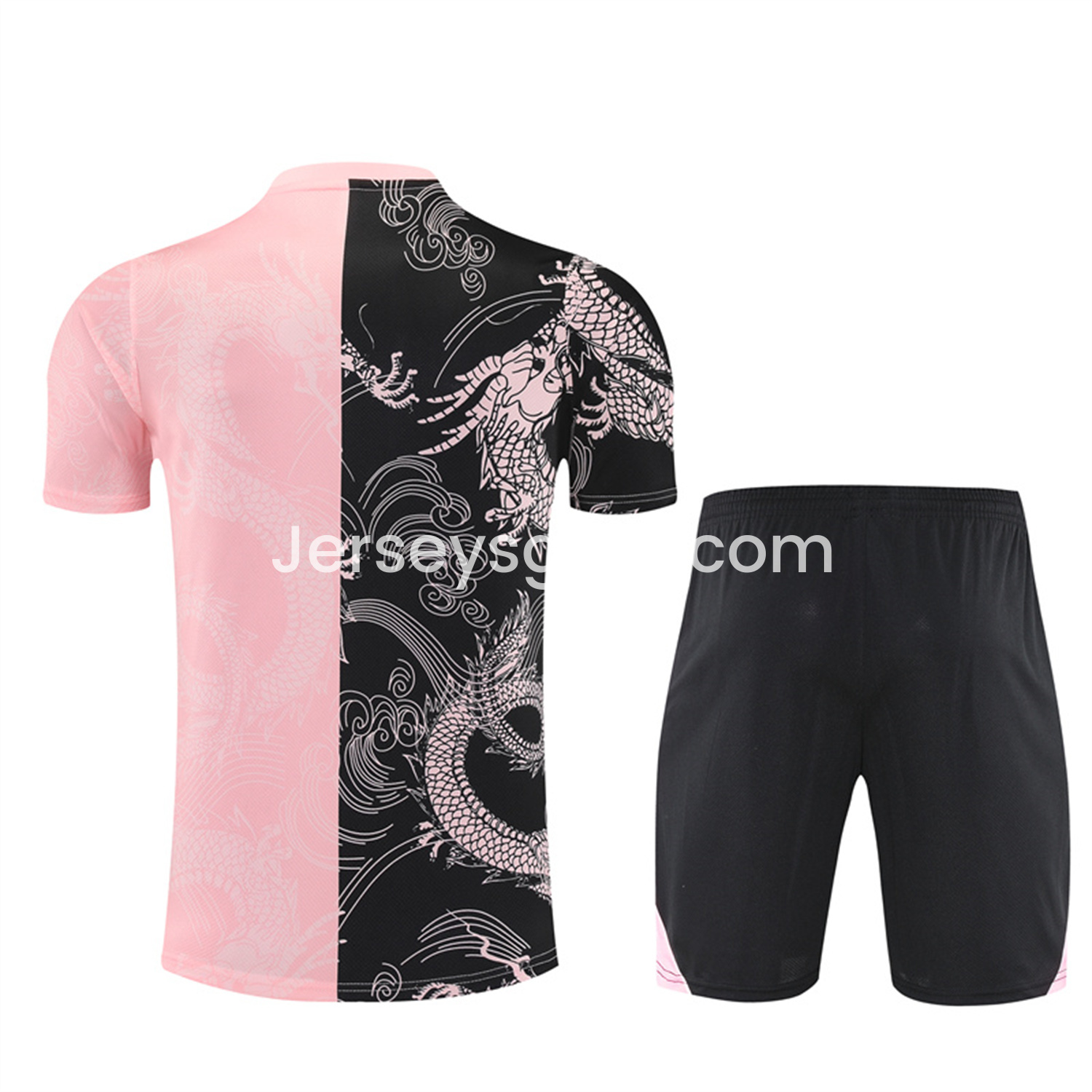 JerseysGala.com | Real Madrid 25-26 Kid Short-Sleeve Training Set - Pink Black Top & Black Shorts -Customize Name, Number and Patch | Worldwide Shipping