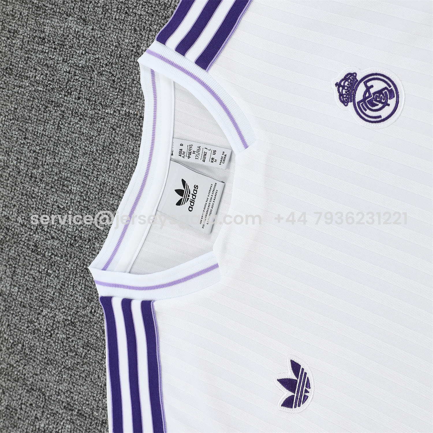 JerseysGala.com | Real Madrid 25-26 Vest Training Set - Pure White Vest & Purple Shorts -Customize Name, Number and Patch | Worldwide Shipping