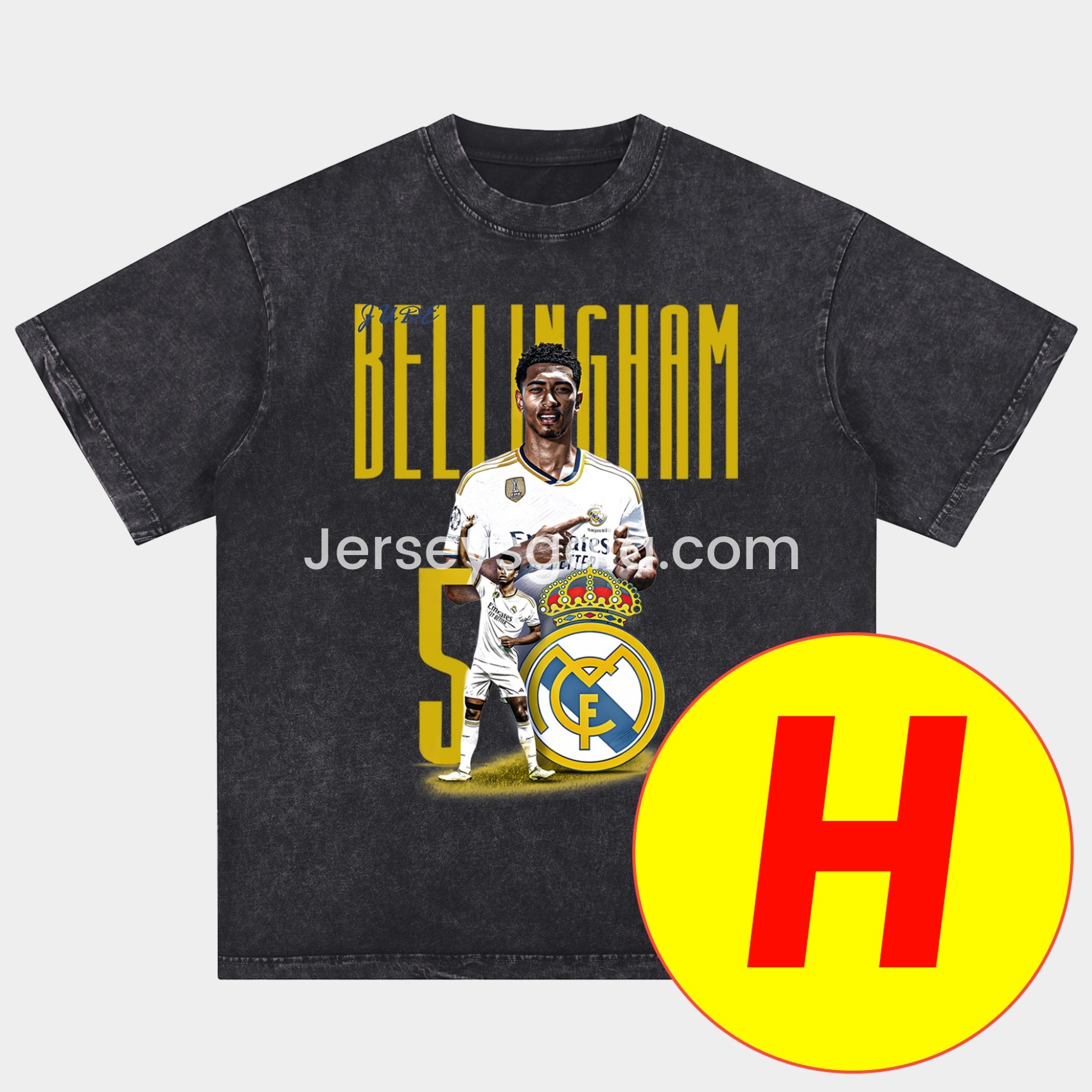 JerseysGala.com | Bellingham Real Madrid England Oversized Washed T-Shirt -Customize Name, Number and Patch | Worldwide Shipping