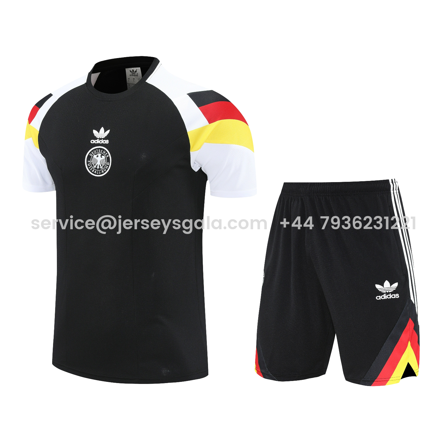 JerseysGala.com | Germany 25-26 Short-Sleeve Training Set - Black Top & Black Shorts -Customize Name, Number and Patch | Worldwide Shipping