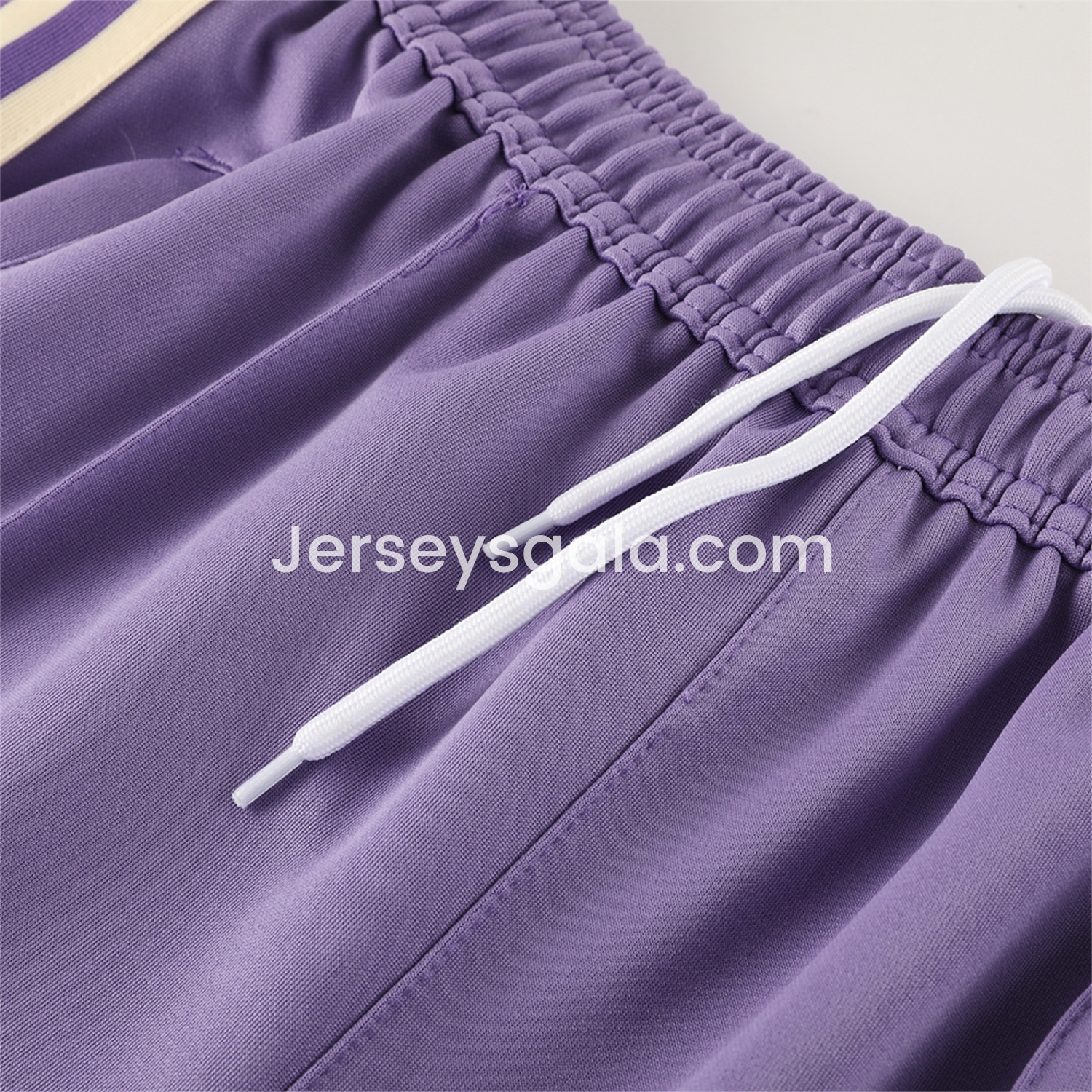 JerseysGala.com | Real Madrid 24-25 Throwback Jacket Training Tracksuit - Off-white Jackets & Purple Pants -Customize Name, Number and Patch | Worldwide Shipping