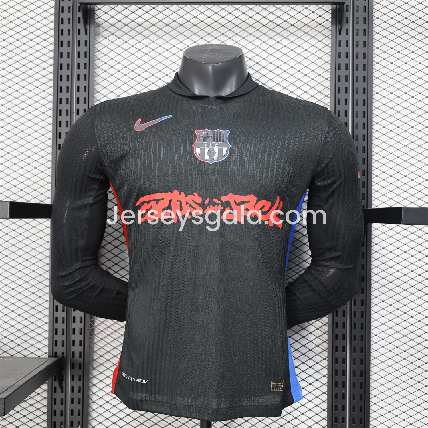 JerseysGala.com | Barcelona x Travis Scott 24-25 Away Black Long Sleeves Jersey - Player Version -Customize Name, Number and Patch | Worldwide Shipping