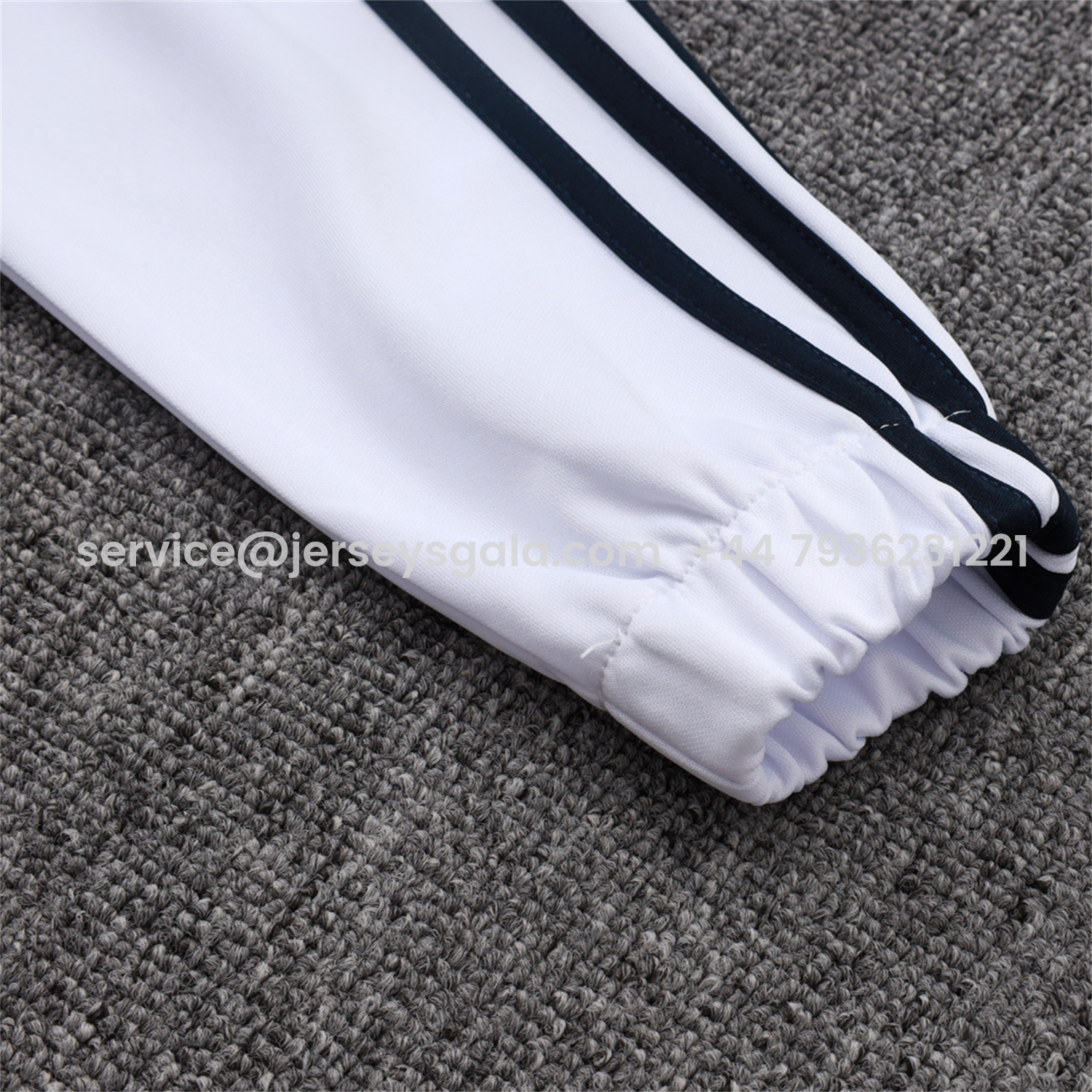 JerseysGala.com | Real Madrid 25-26 Jacket Training Tracksuit - White Throwback Jackets & Black Pants -Customize Name, Number and Patch | Worldwide Shipping