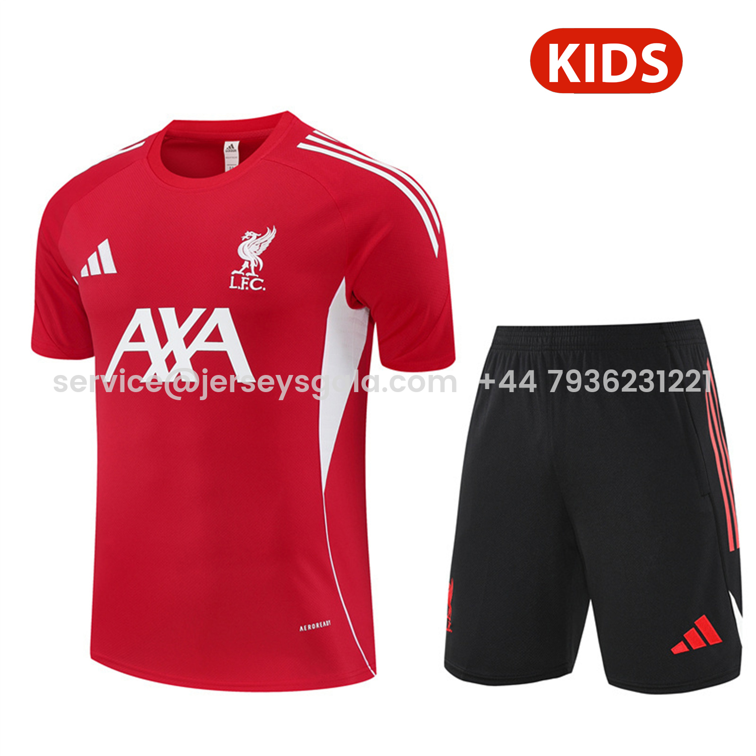 JerseysGala.com | Liver.pool 25-26 Kids Short-Sleeve Training Set - Red Top & Black Shorts -Customize Name, Number and Patch | Worldwide Shipping