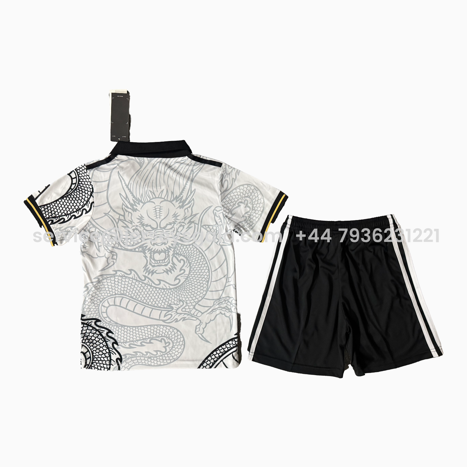 JerseysGala.com | Real Madrid 25-26 Black Gragon White Special Men's Adult Jersey Set - Fans Version -Customize Name, Number and Patch | Worldwide Shipping