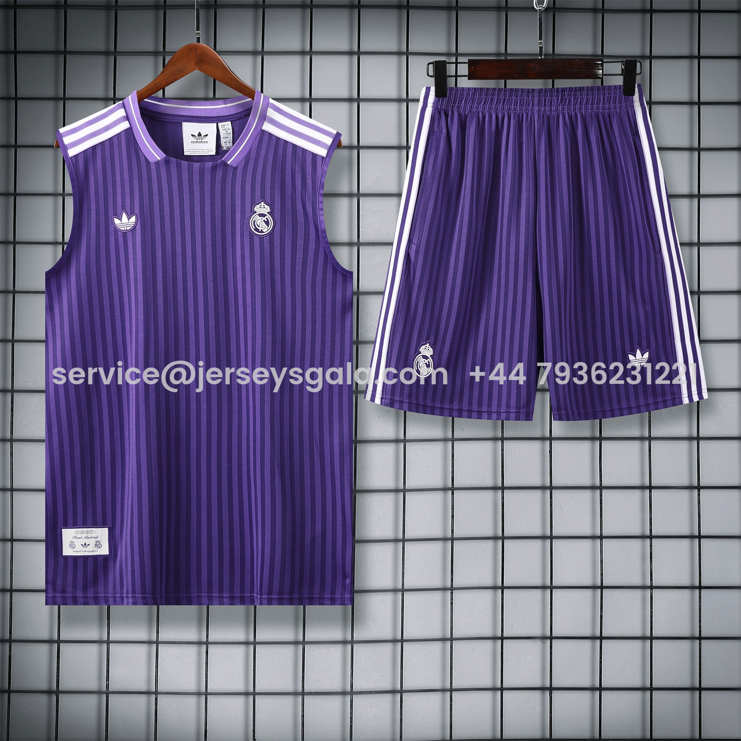 JerseysGala.com | Real Madrid 25-26 Vest Training Set - Pure Purple Vest & Purple Shorts -Customize Name, Number and Patch | Worldwide Shipping